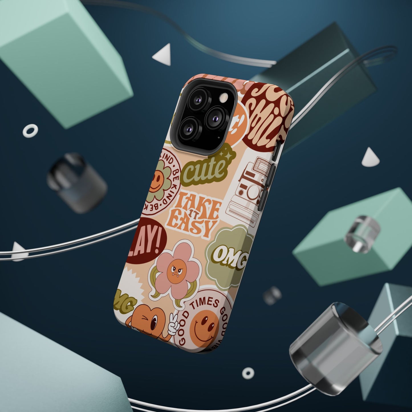 Cute Retro, Positive Affirmation Sticker Phone Case, Funky Phone Cover, Vibrant Design, Ideal Gift for Teens