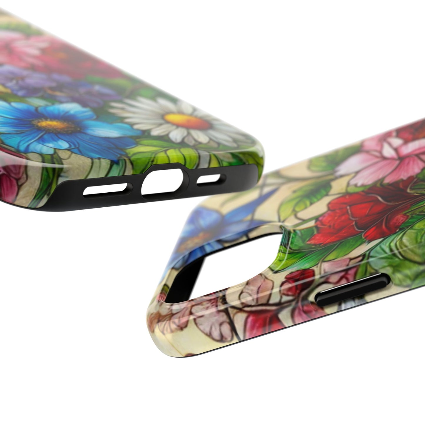 Colorful Floral Stained Glass Look Tough Phone Case - Durable Protection with Vibrant Flower Design