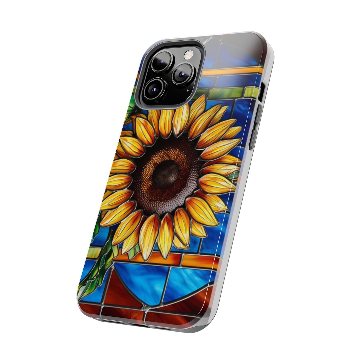 Vibrant Sunflower Tough Phone Case with Stained Glass Effect - Durable & Stylish Protection