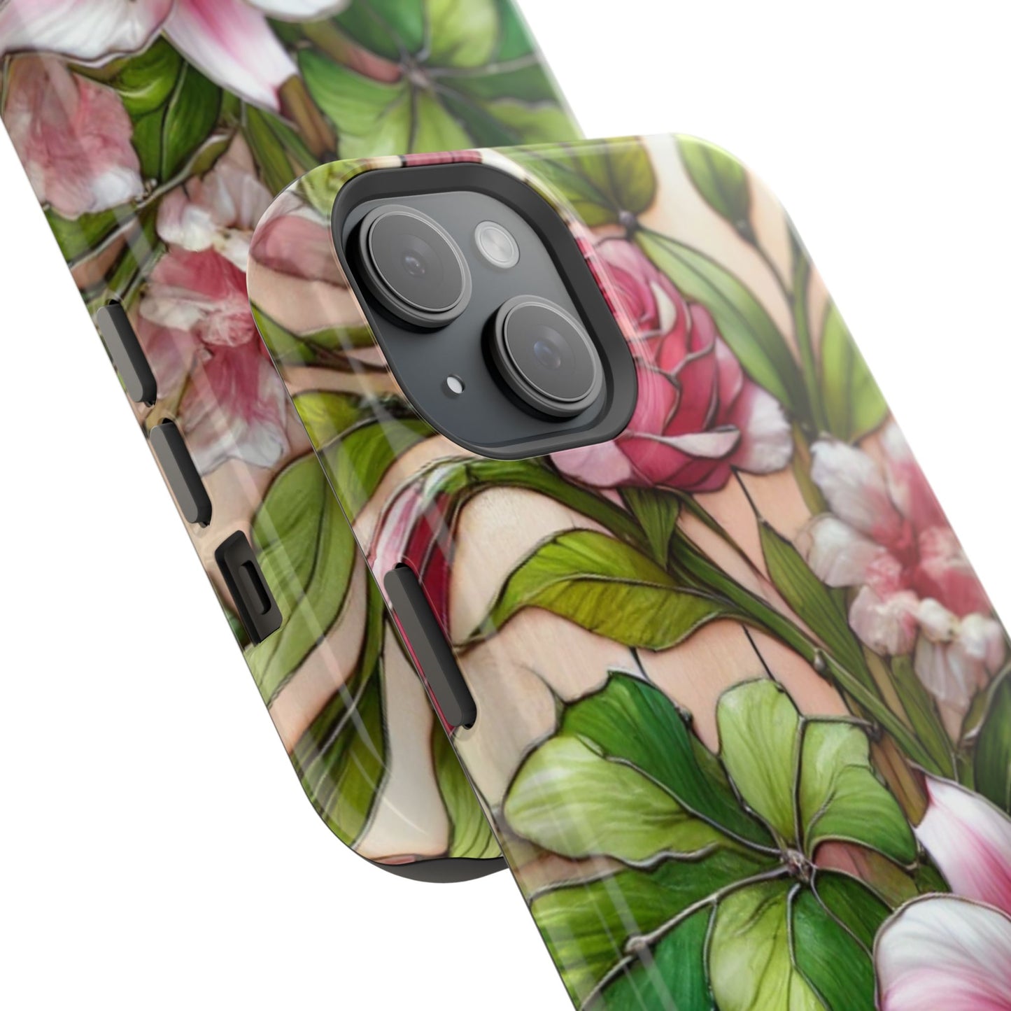 Elegant Pink & Green Floral MAGNETIC Tough Cases - Durable Phone Protection