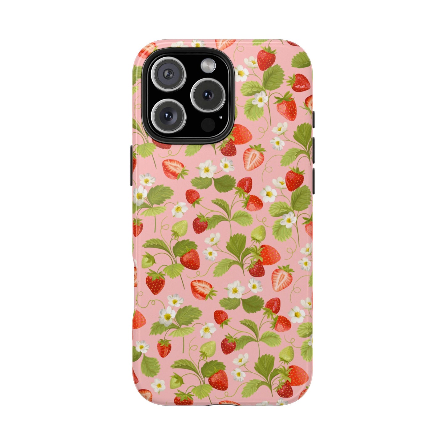 Strawberry Floral Tough Phone Case, Cute Phone Cover, Nature Lovers Gift, Summer Vibe, Durable Phone Protector, Trendy Tech Accessory