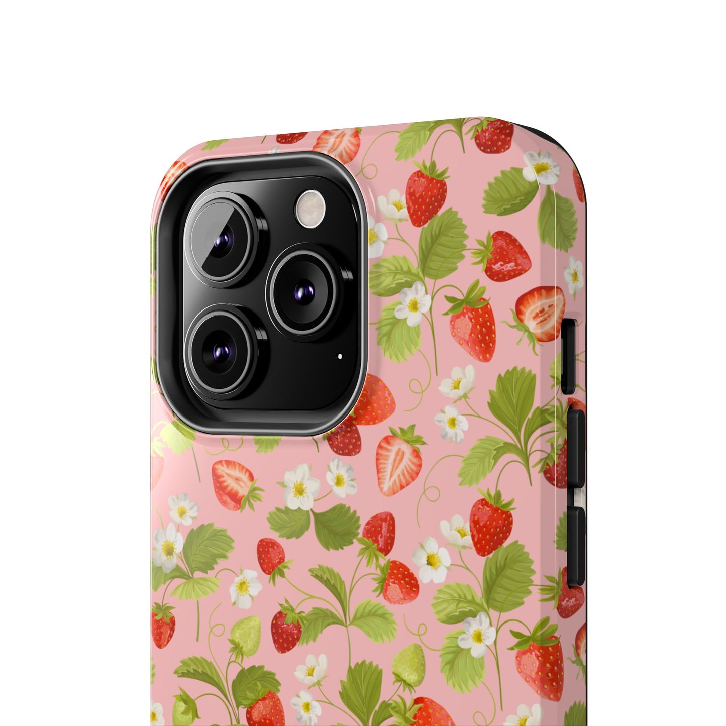 Strawberry Floral Tough Phone Case, Cute Phone Cover, Nature Lovers Gift, Summer Vibe, Durable Phone Protector, Trendy Tech Accessory