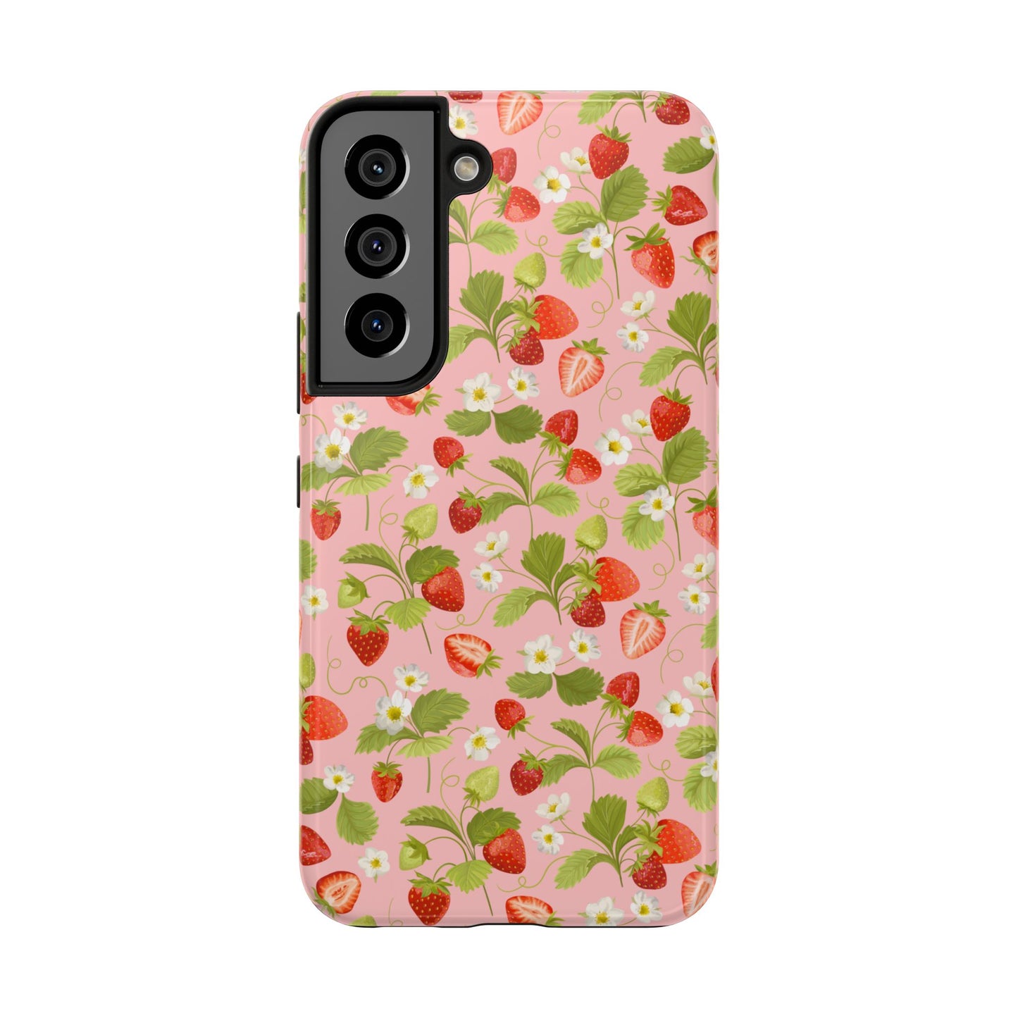 Strawberry Floral Tough Phone Case, Cute Phone Cover, Nature Lovers Gift, Summer Vibe, Durable Phone Protector, Trendy Tech Accessory