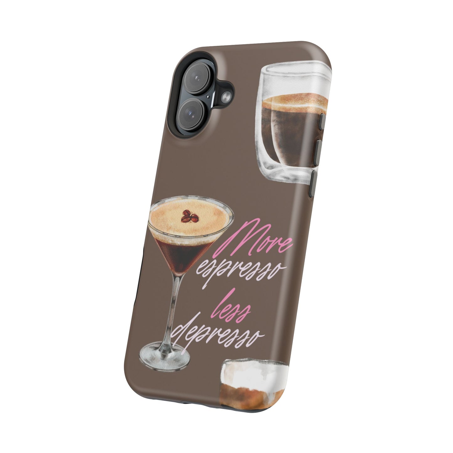 Coffee Quote MAGNETIC Tough Cases, More Espresso Less Depresso Cute Coffee Lover Gifts