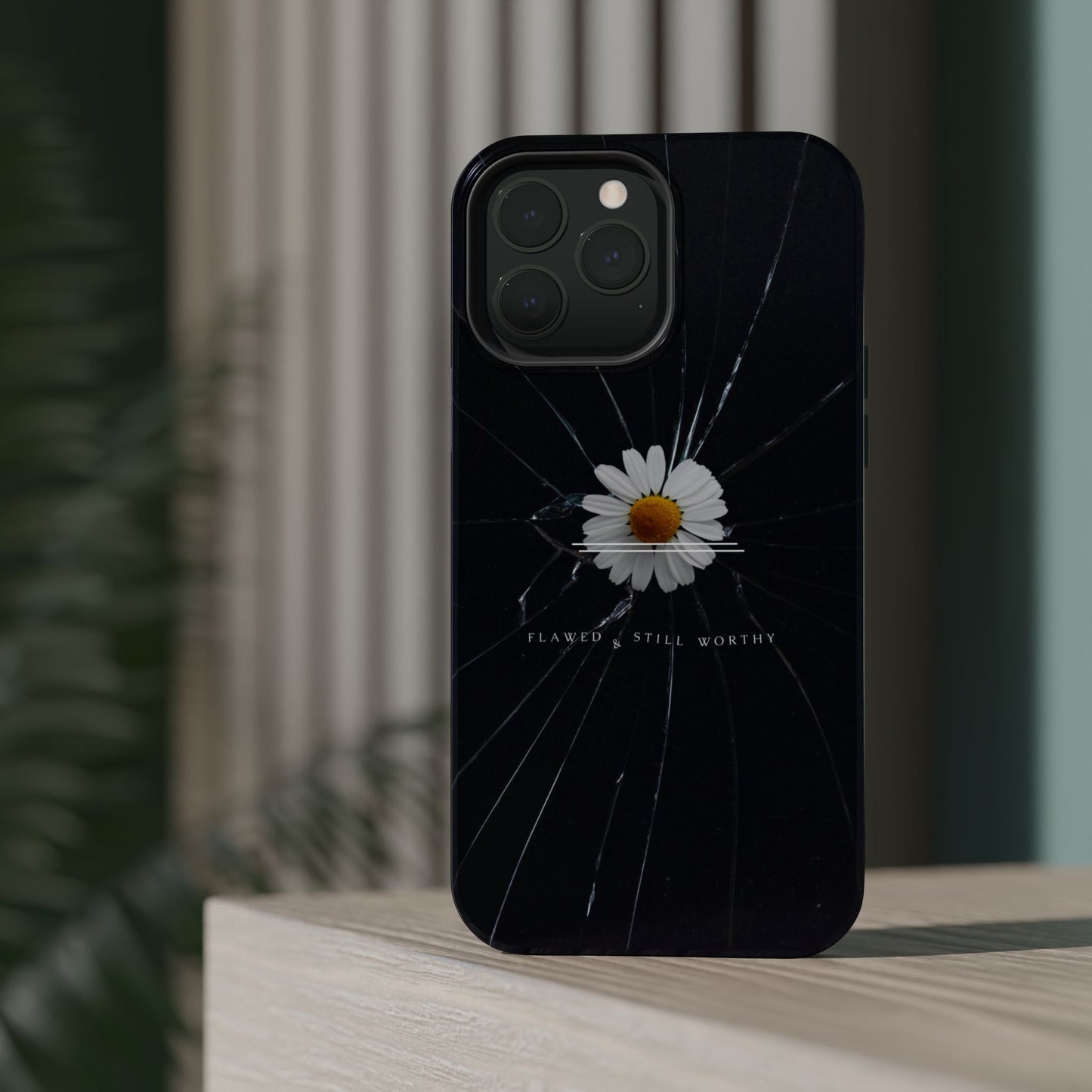 Flawed But Still Worthy Phone Case - Tough Cases, Inspirational Gift, Floral Design, Self-Love