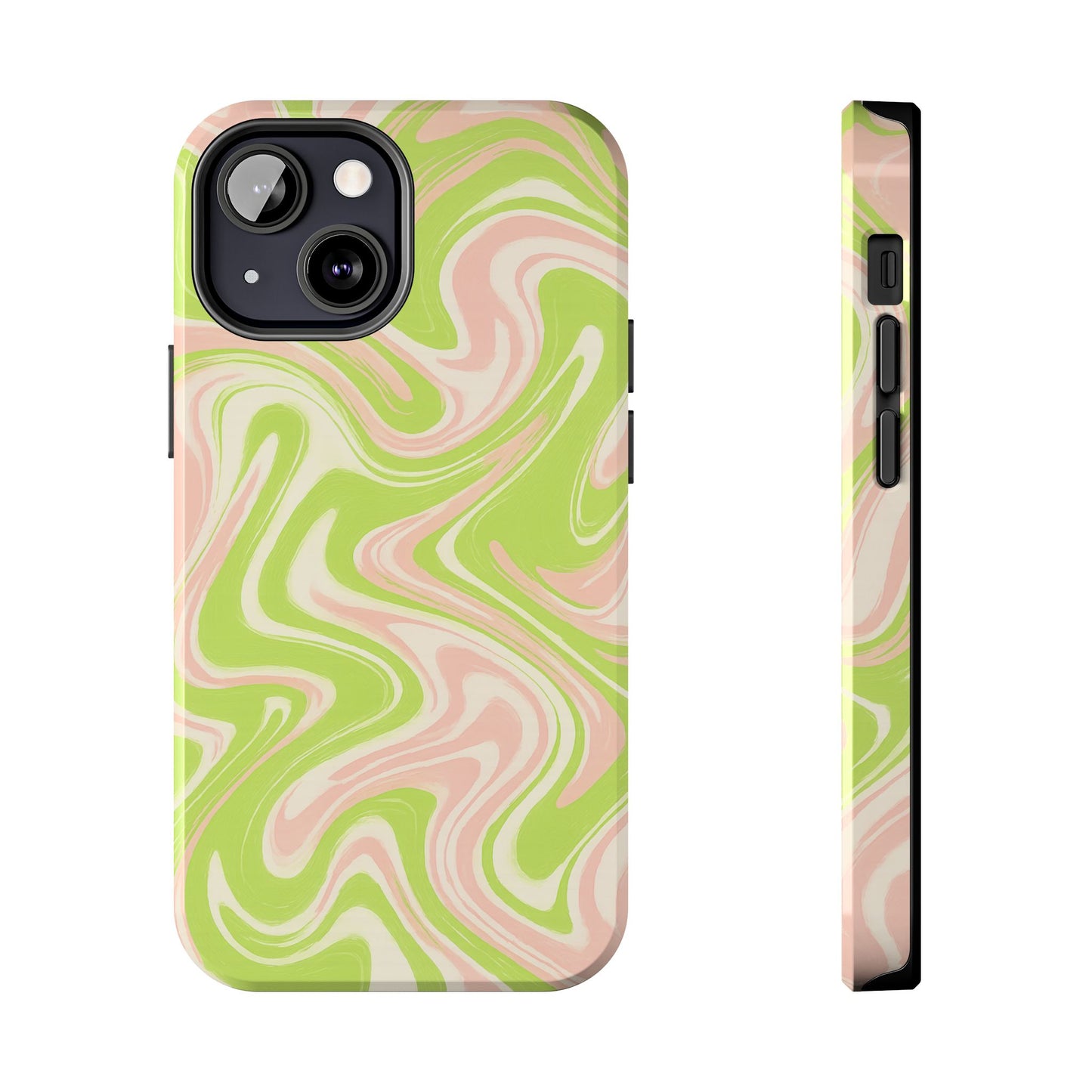 Pink & Green Stylish Tough Phone Case, Durable Protection, Gift for Friends, Colorful Marble Design