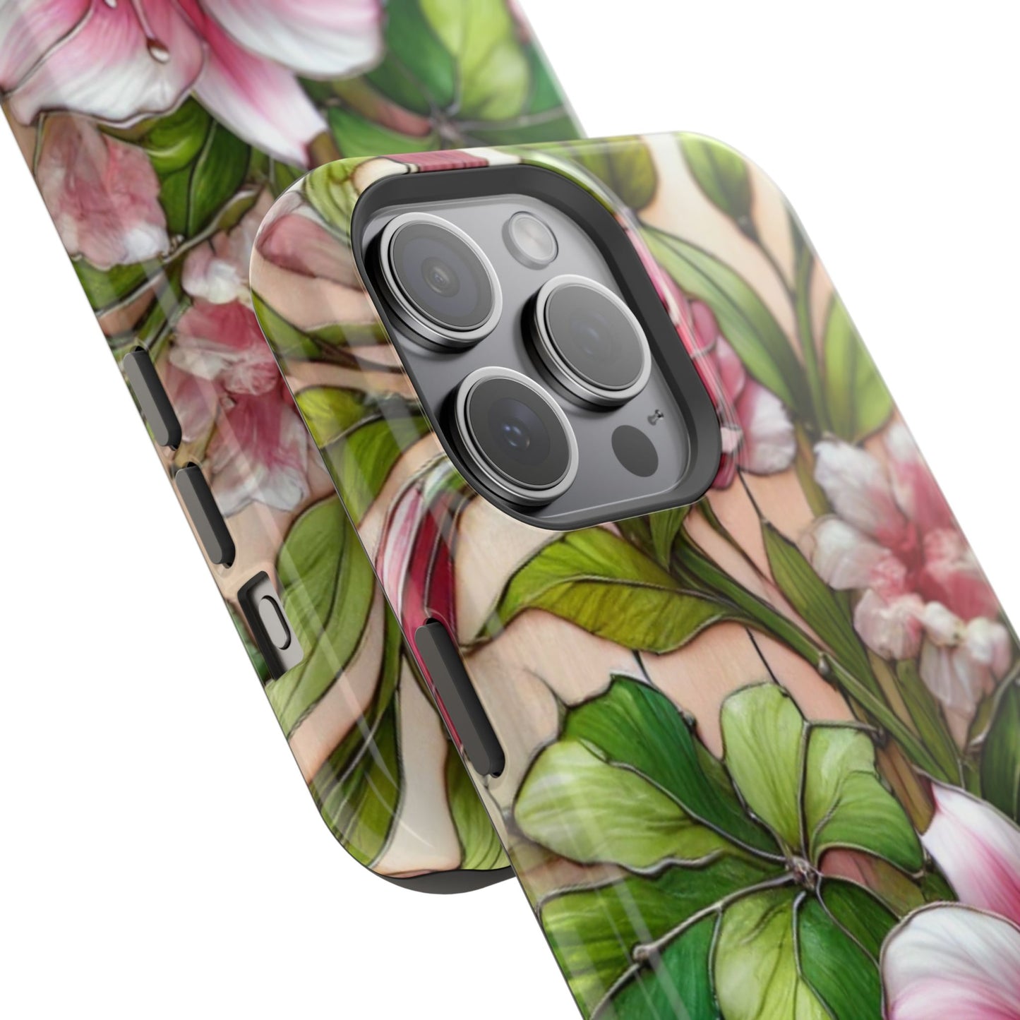 Elegant Pink & Green Floral MAGNETIC Tough Cases - Durable Phone Protection