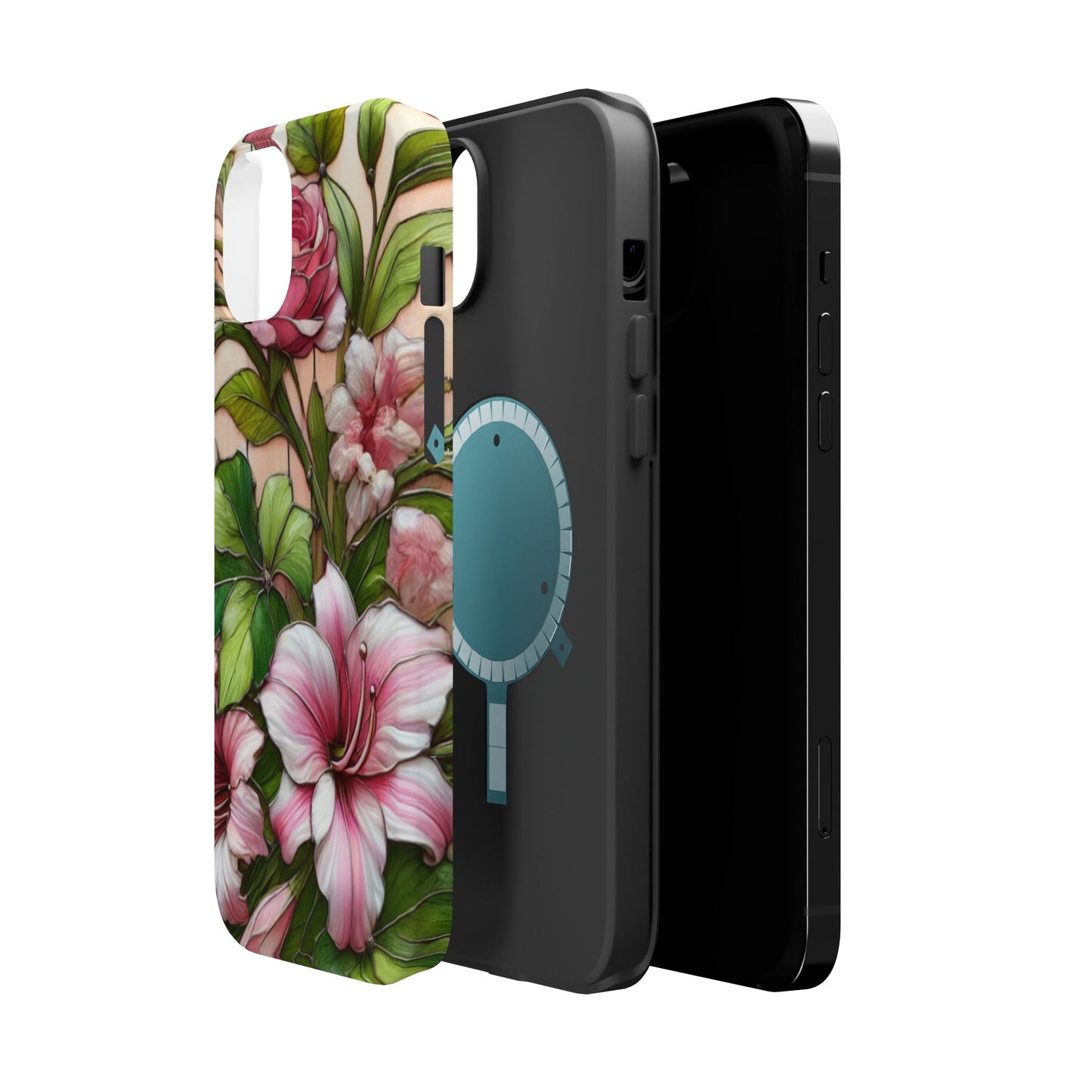Elegant Pink & Green Floral MAGNETIC Tough Cases - Durable Phone Protection
