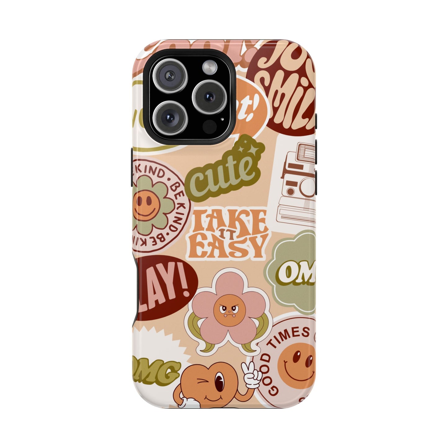 Cute Retro, Positive Affirmation Sticker Phone Case, Funky Phone Cover, Vibrant Design, Ideal Gift for Teens