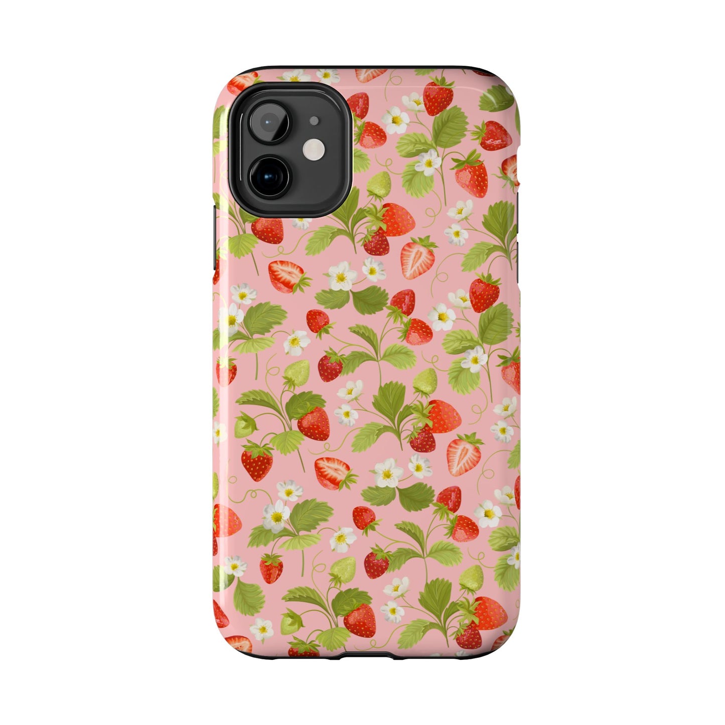 Strawberry Floral Tough Phone Case, Cute Phone Cover, Nature Lovers Gift, Summer Vibe, Durable Phone Protector, Trendy Tech Accessory