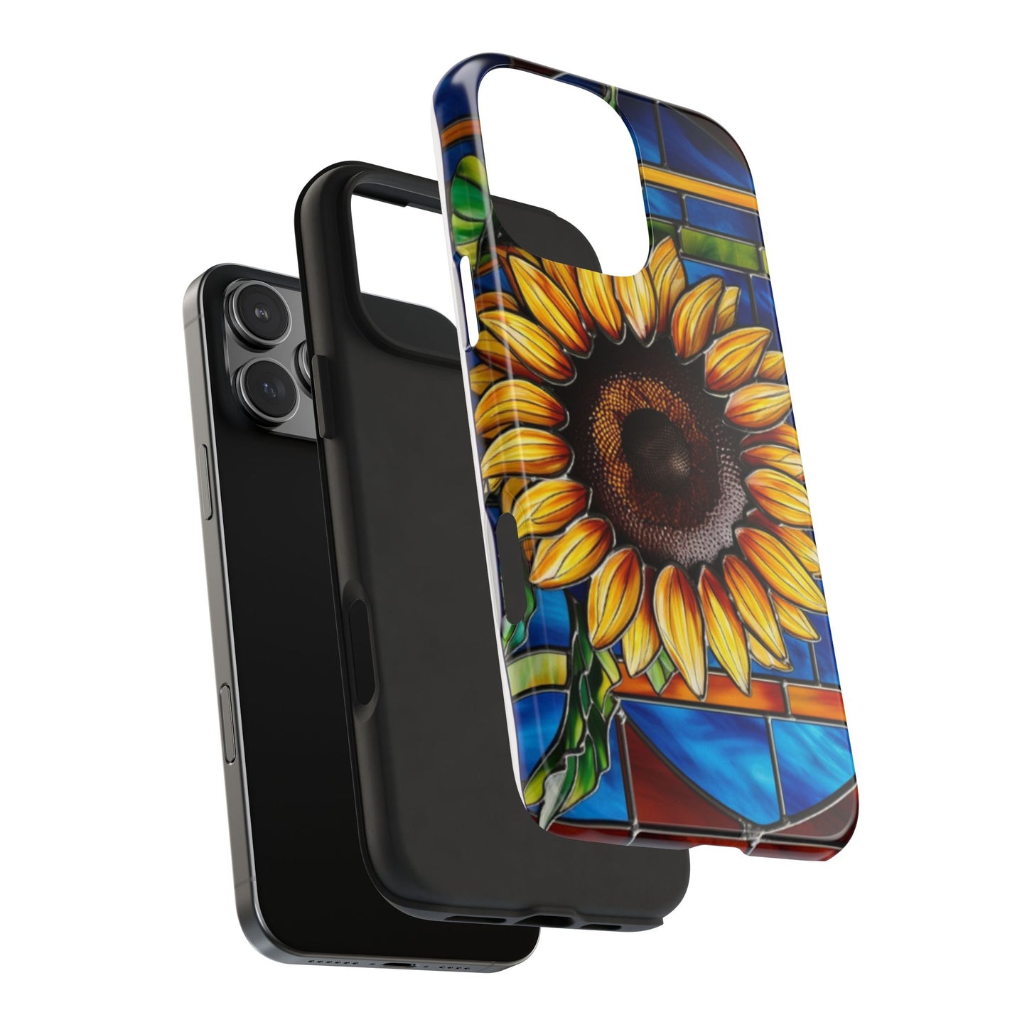 Vibrant Sunflower Tough Phone Case with Stained Glass Effect - Durable & Stylish Protection