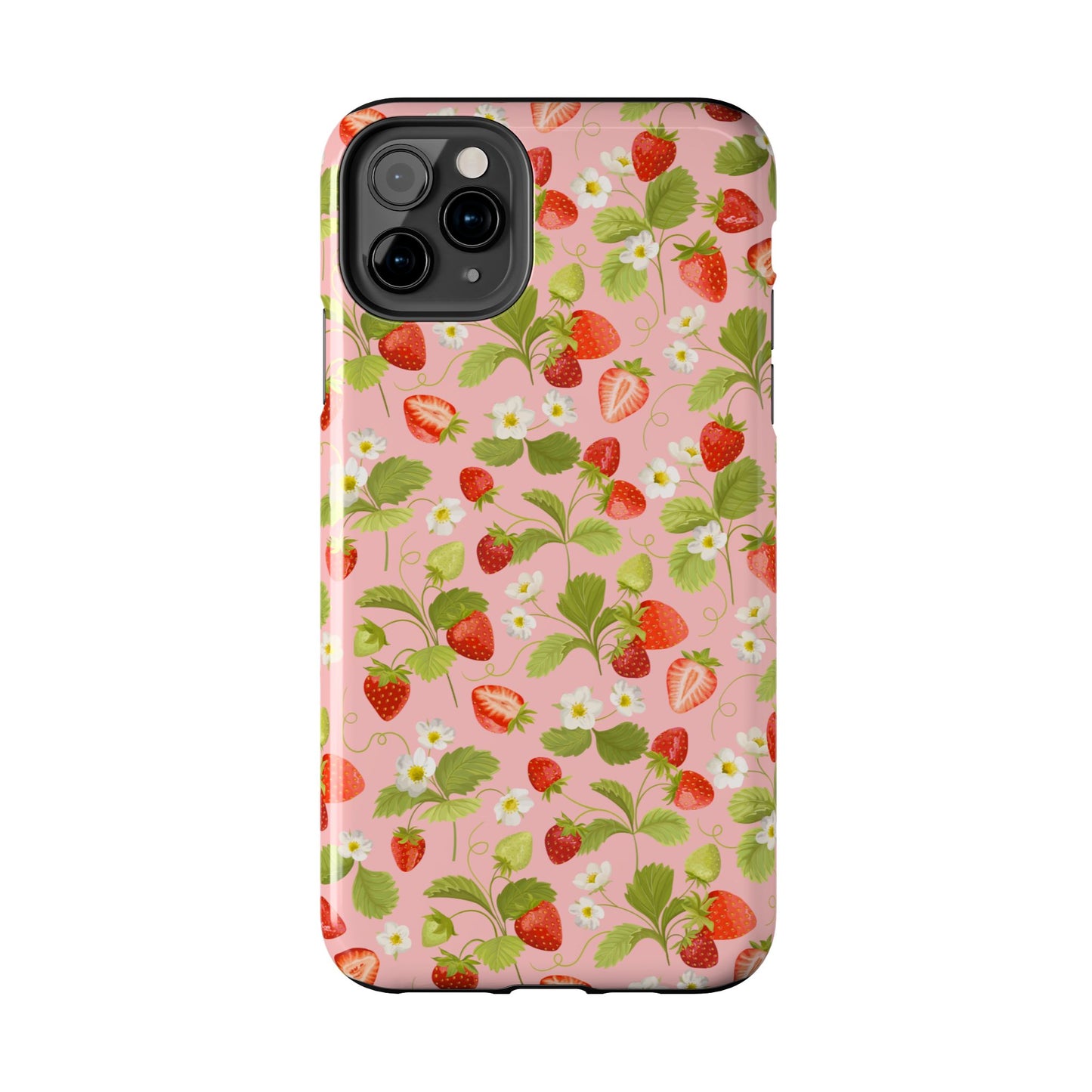 Strawberry Floral Tough Phone Case, Cute Phone Cover, Nature Lovers Gift, Summer Vibe, Durable Phone Protector, Trendy Tech Accessory