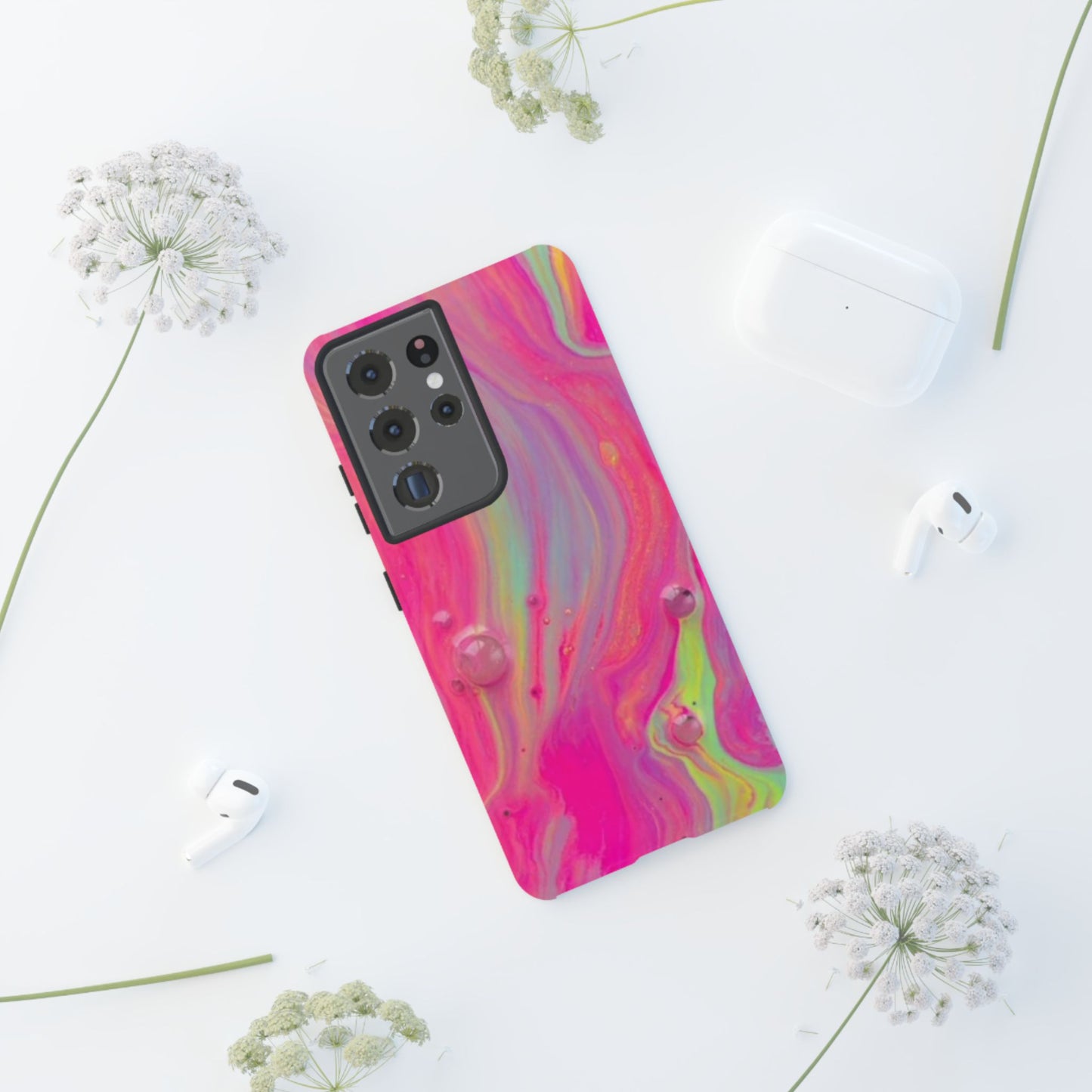 Pink Trendy Futuristic Tough Phone Case with Colorful Abstract Design for Samsung