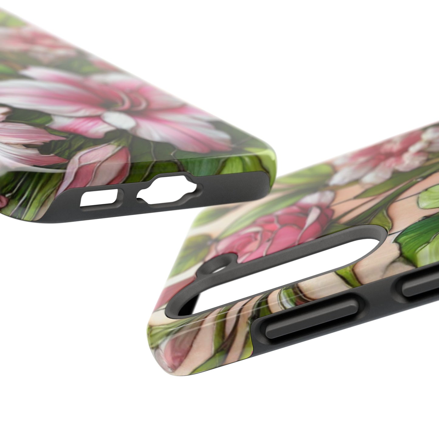 Floral Tough Phone Case - Durable Protection with Tropical Hibiscus Pink and Green Design