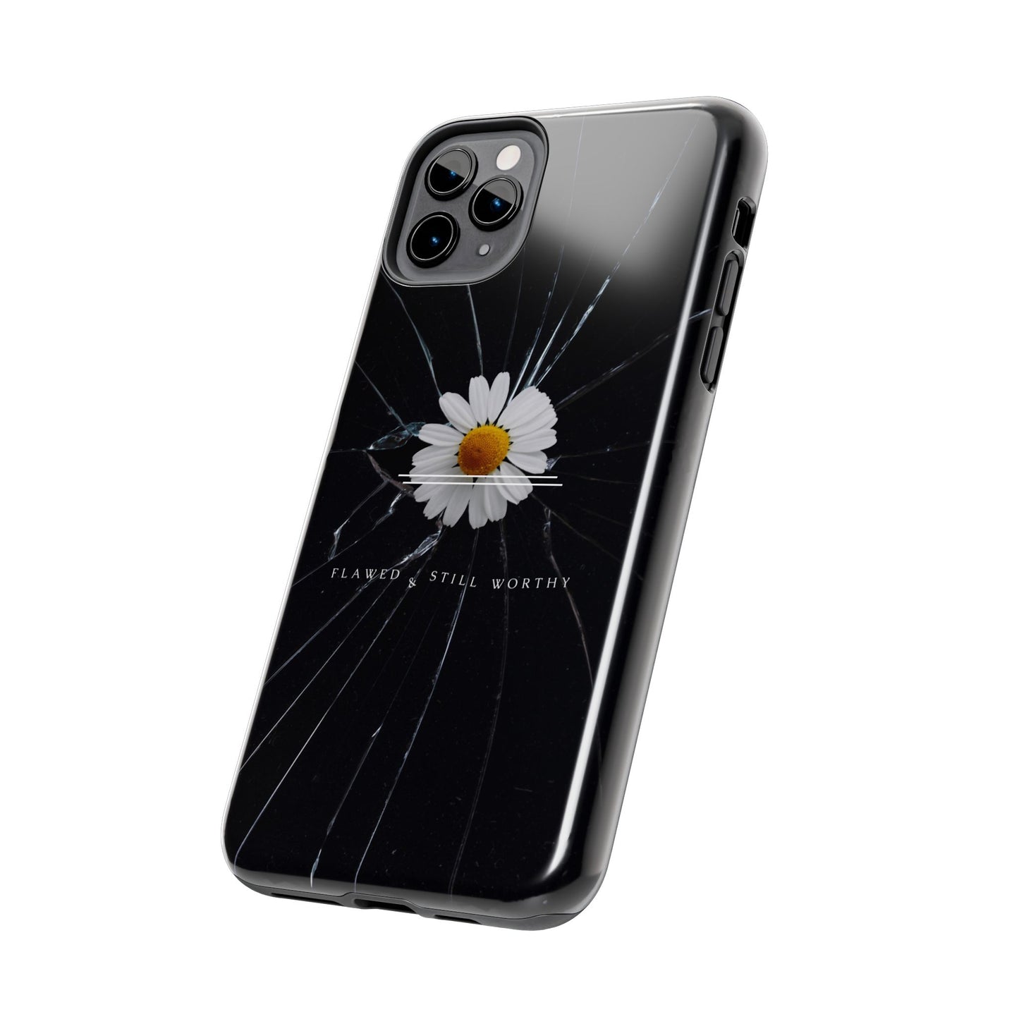Flawed But Still Worthy Phone Case - Tough Cases, Inspirational Gift, Floral Design, Self-Love