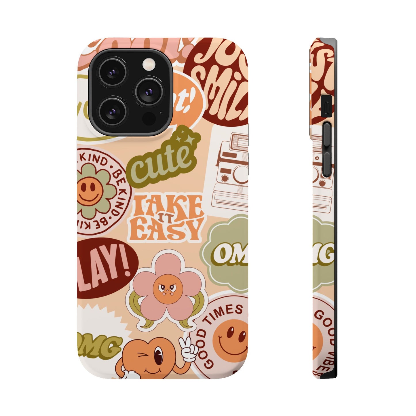 Cute Retro, Positive Affirmation Sticker Phone Case, Funky Phone Cover, Vibrant Design, Ideal Gift for Teens