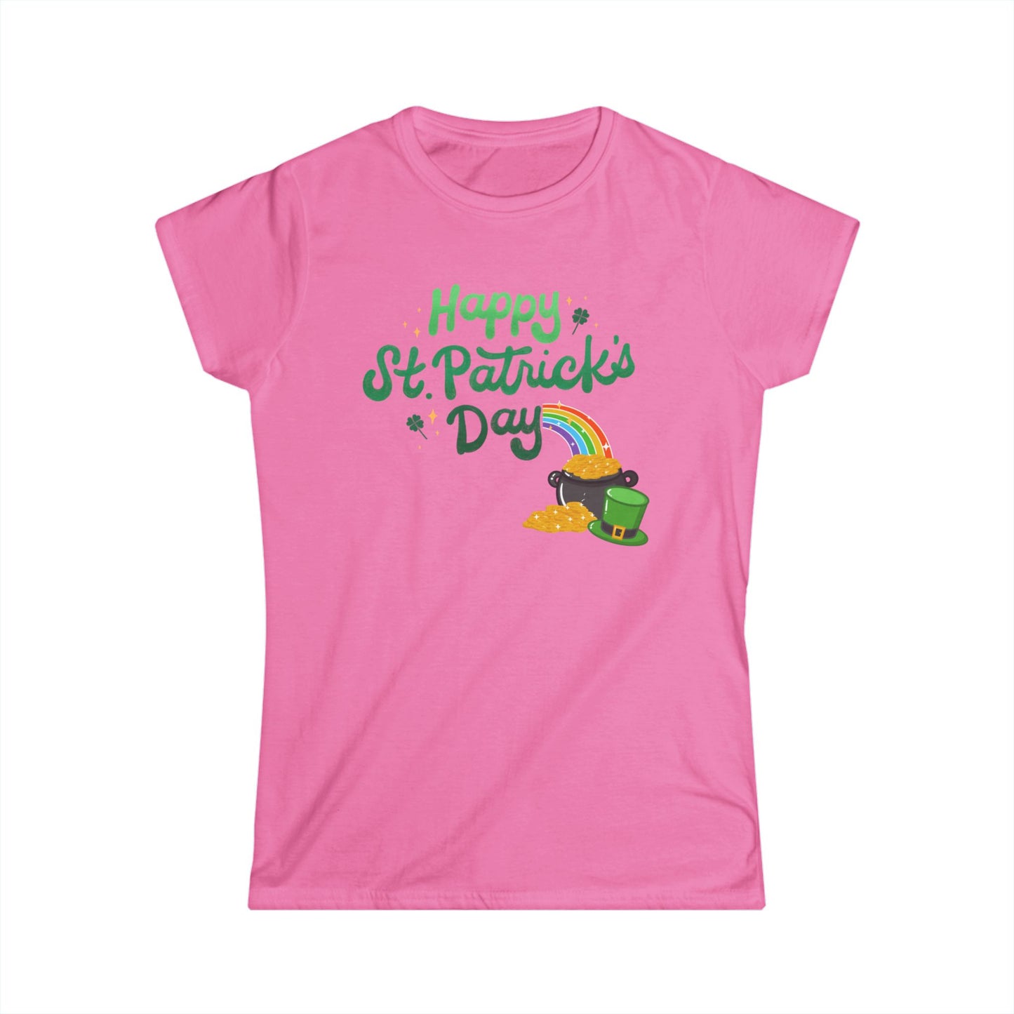 Happy St. Patrick's Day Women's Softstyle Tee - Festive Green Rainbow Design