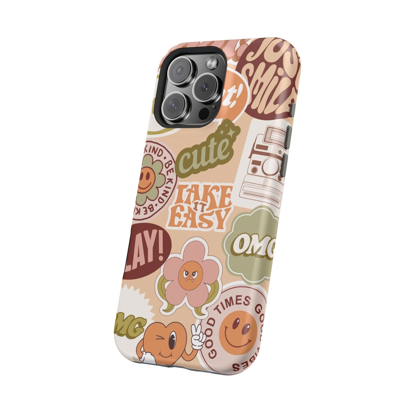 Cute Retro, Positive Affirmation Sticker Phone Case, Funky Phone Cover, Vibrant Design, Ideal Gift for Teens