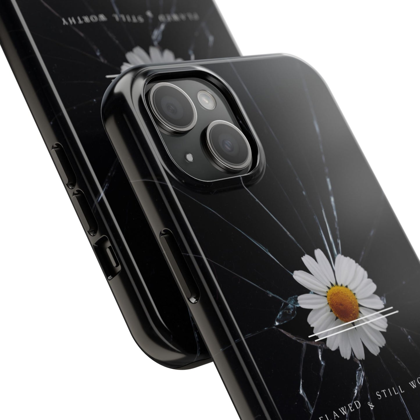Flawed But Still Worthy Phone Case - Tough Cases, Inspirational Gift, Floral Design, Self-Love