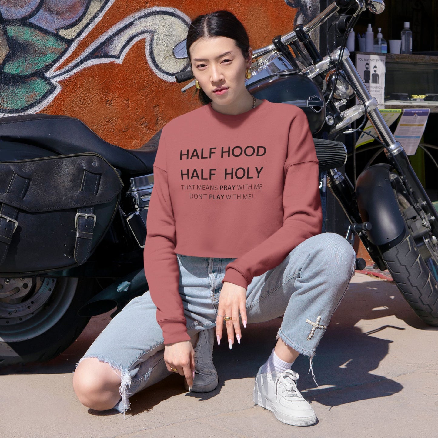 Cropped Sweatshirt - Half Hood Half Holy Trendy Casual Style