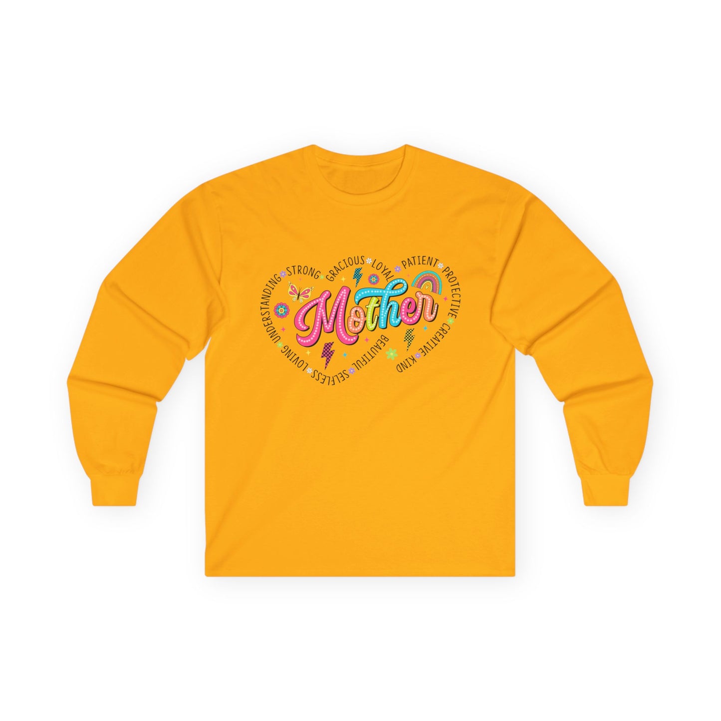 Colorful Mother Heart Words Silhouette Love Long Sleeve Tee