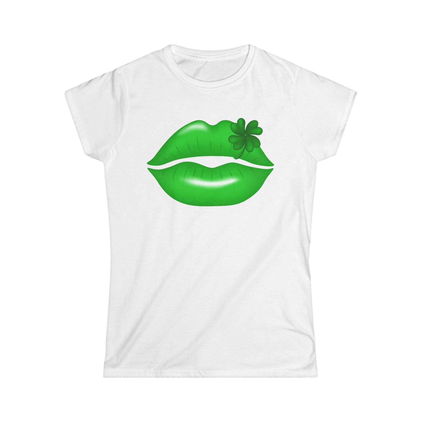 Happy St. Patrick's Day Women's Softstyle Tee - Green Kiss Lips Design