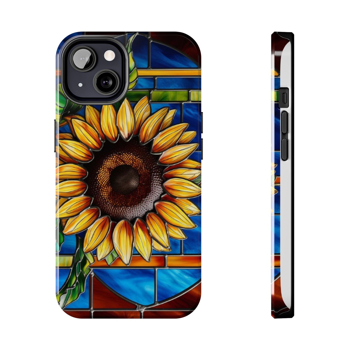 Vibrant Sunflower Tough Phone Case with Stained Glass Effect - Durable & Stylish Protection