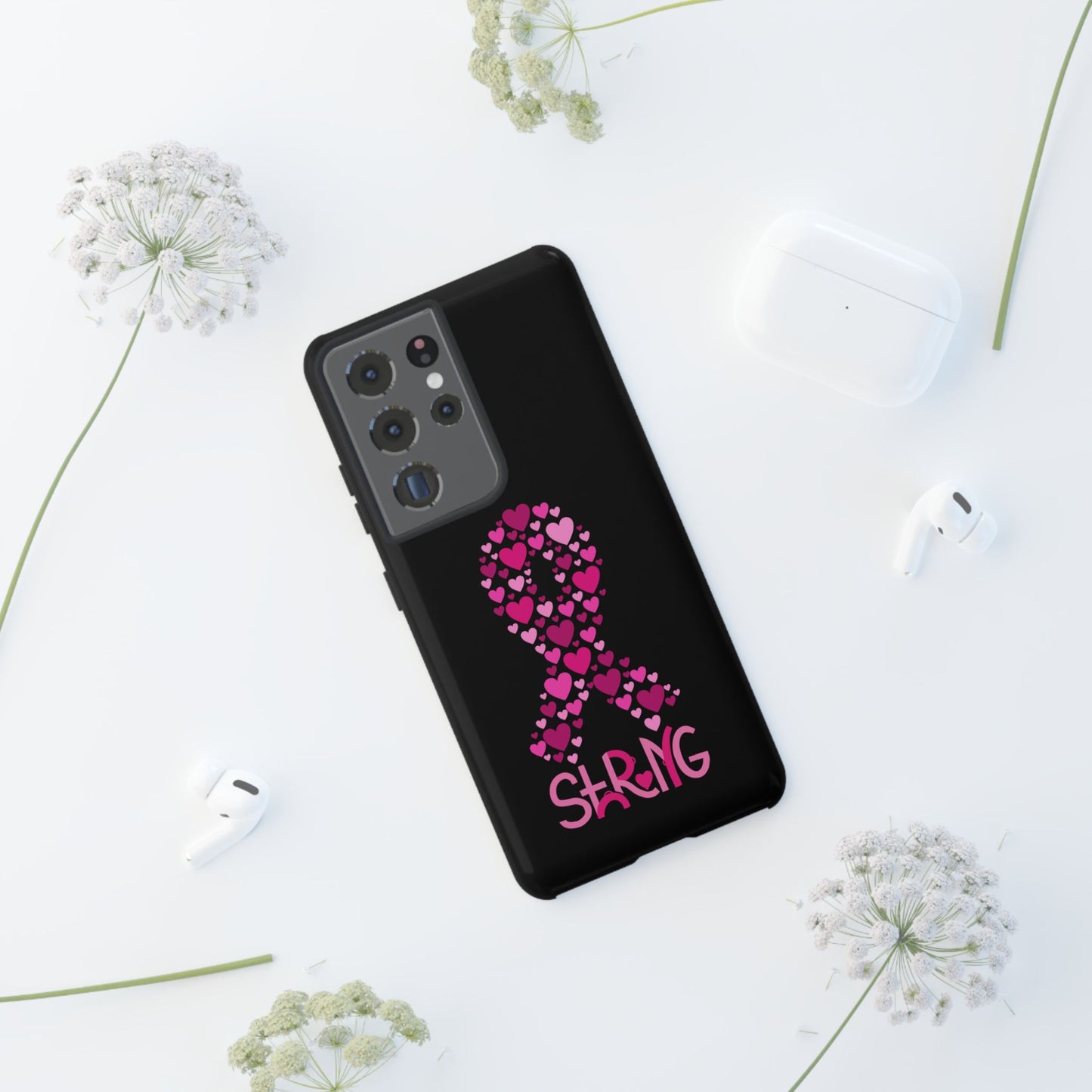 Pink Ribbon Phone Case - Strong Heart Design, Cancer Awareness, Gift for Supporters for Samsung