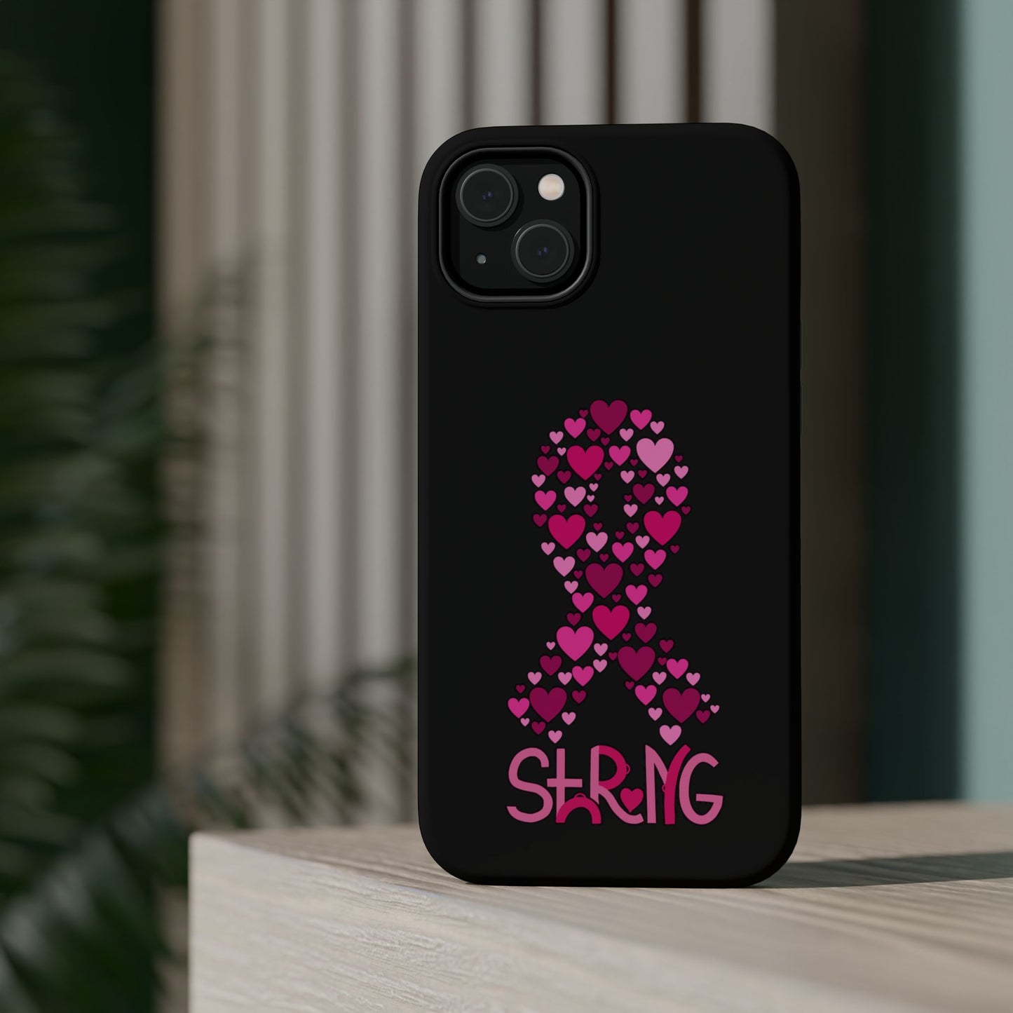 Pink Ribbon Magnetic Phone Case - Strong Heart Design, Cancer Awareness, Gift for Supporters for IPhone
