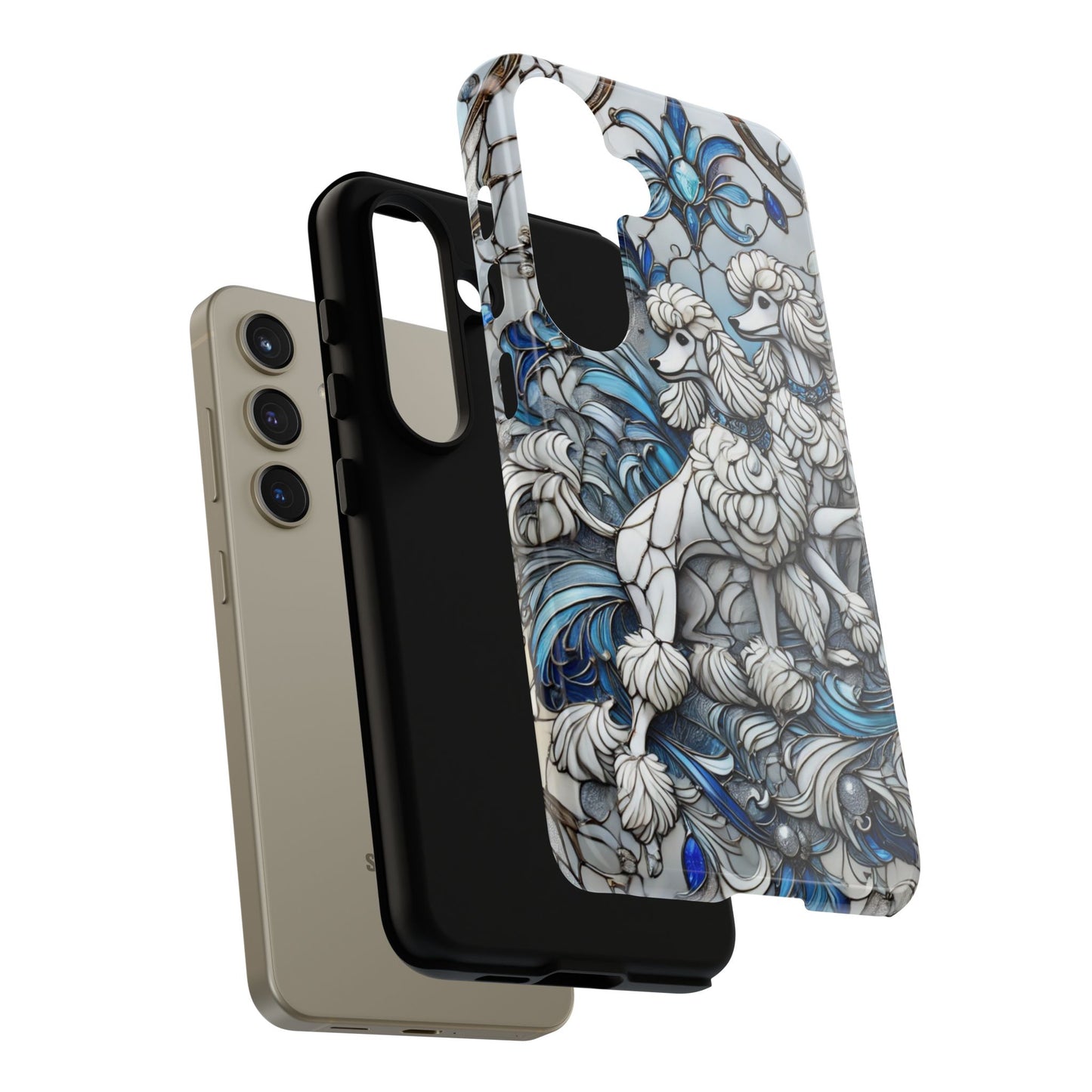 Phone Case - Elegant Blue and White Poodle Art for Samsung Phone