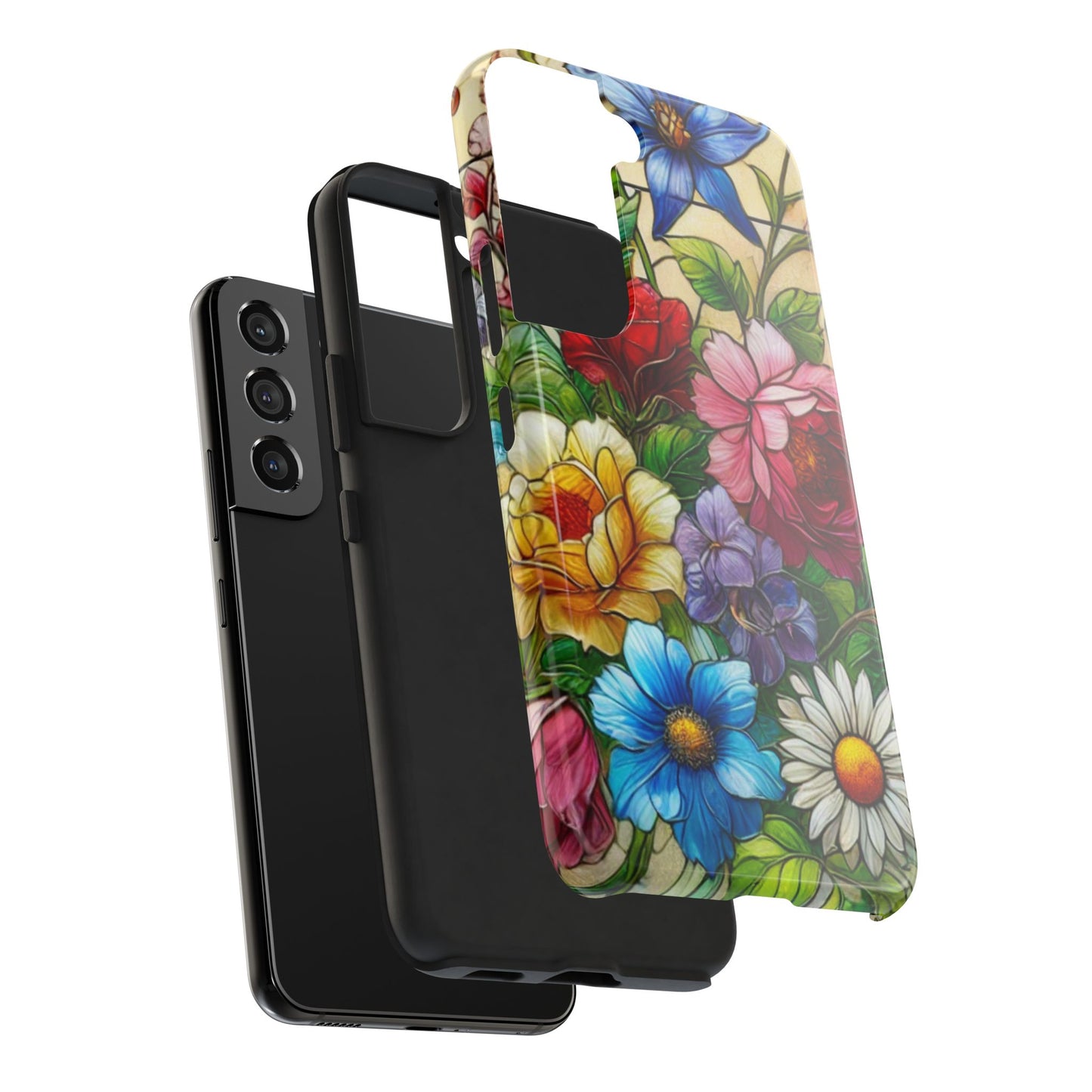 Colorful Floral Stained Glass Look Tough Phone Case - Durable Protection with Vibrant Flower Design