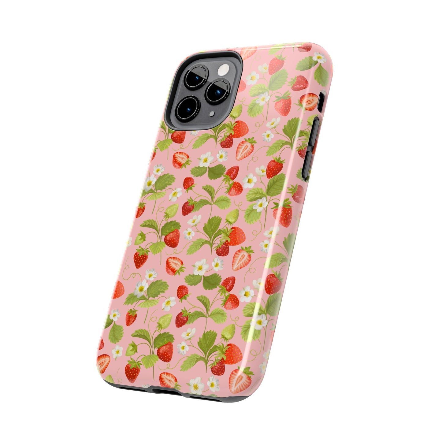 Strawberry Floral Tough Phone Case, Cute Phone Cover, Nature Lovers Gift, Summer Vibe, Durable Phone Protector, Trendy Tech Accessory