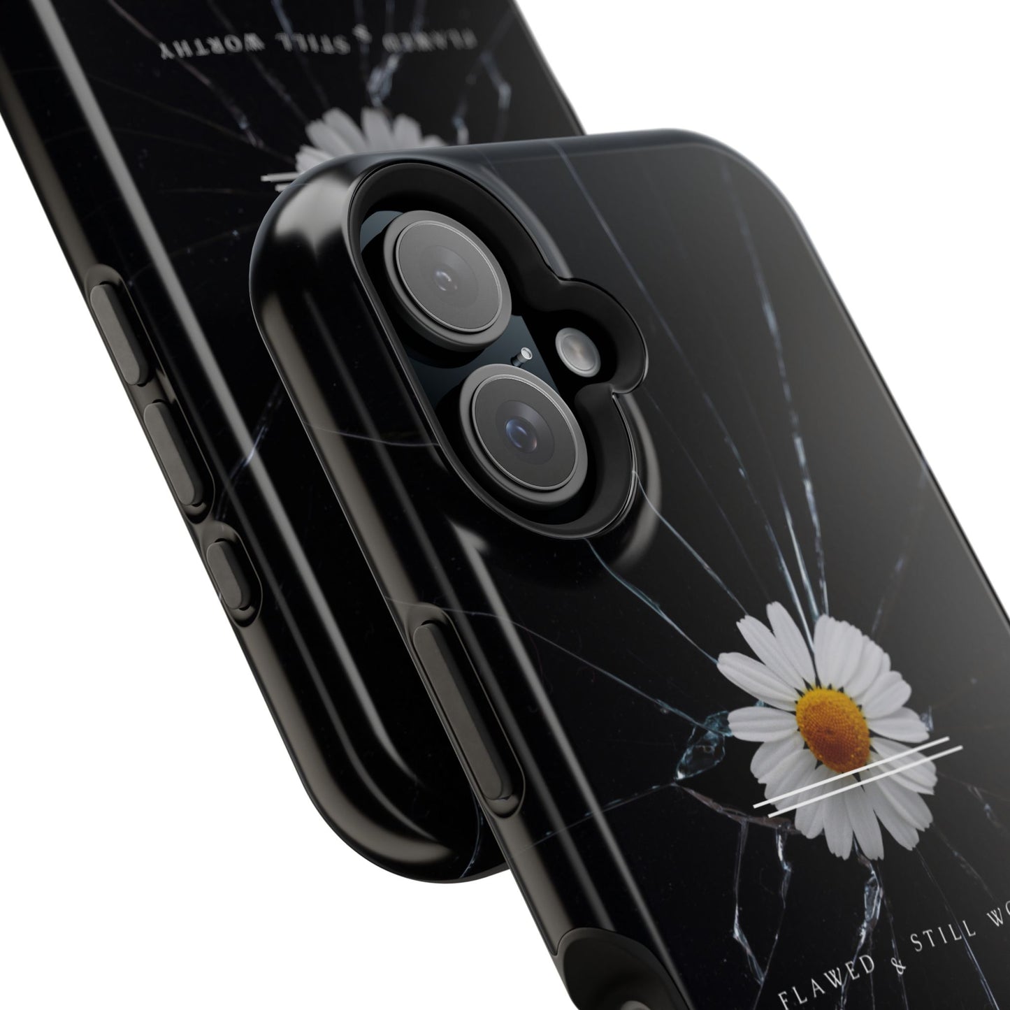 Flawed But Still Worthy Phone Case - Tough Cases, Inspirational Gift, Floral Design, Self-Love