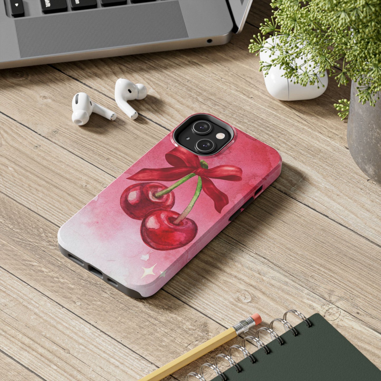 Red Watercolor Cherry and Bow Phone Case