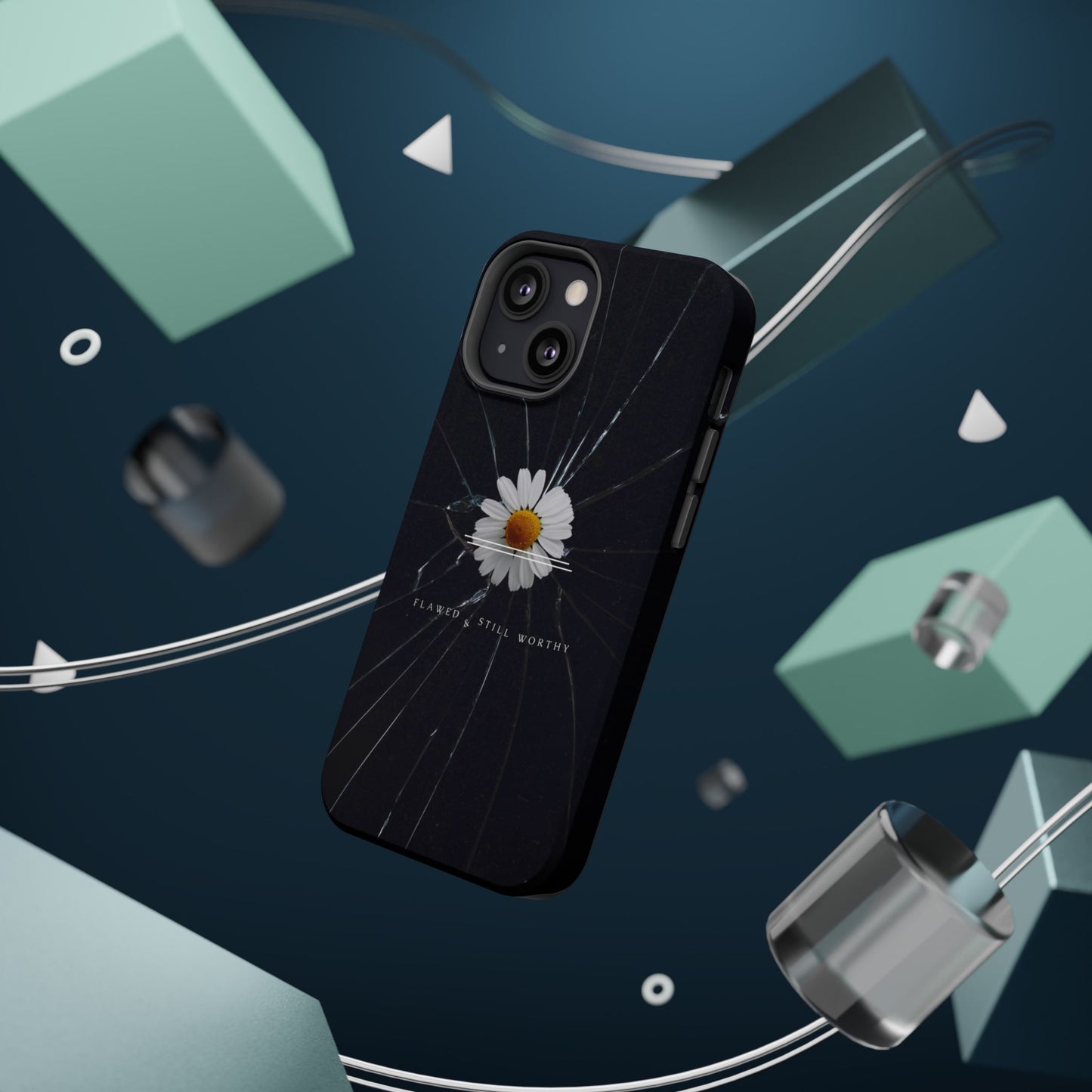 Flawed But Still Worthy Phone Case - Tough Cases, Inspirational Gift, Floral Design, Self-Love