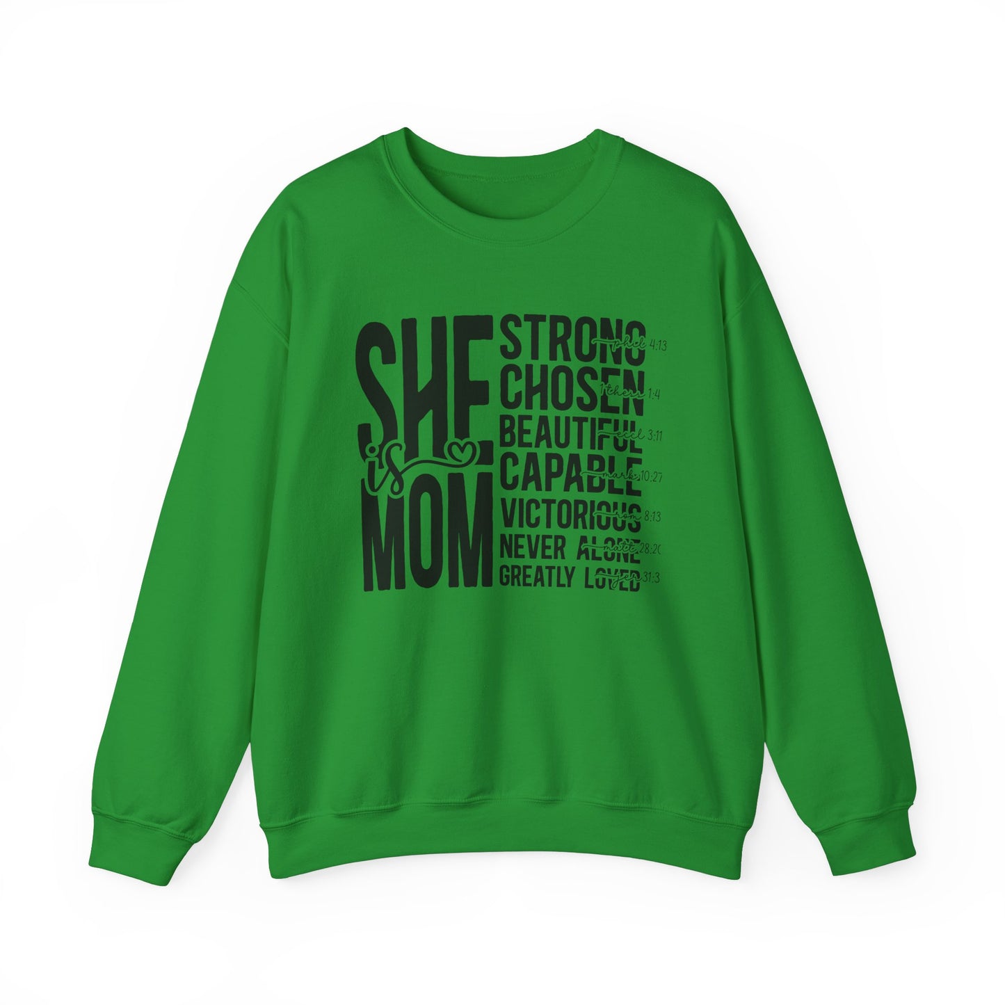 Inspirational Mom Crewneck Sweatshirt - Strong, Chosen, Capable Design