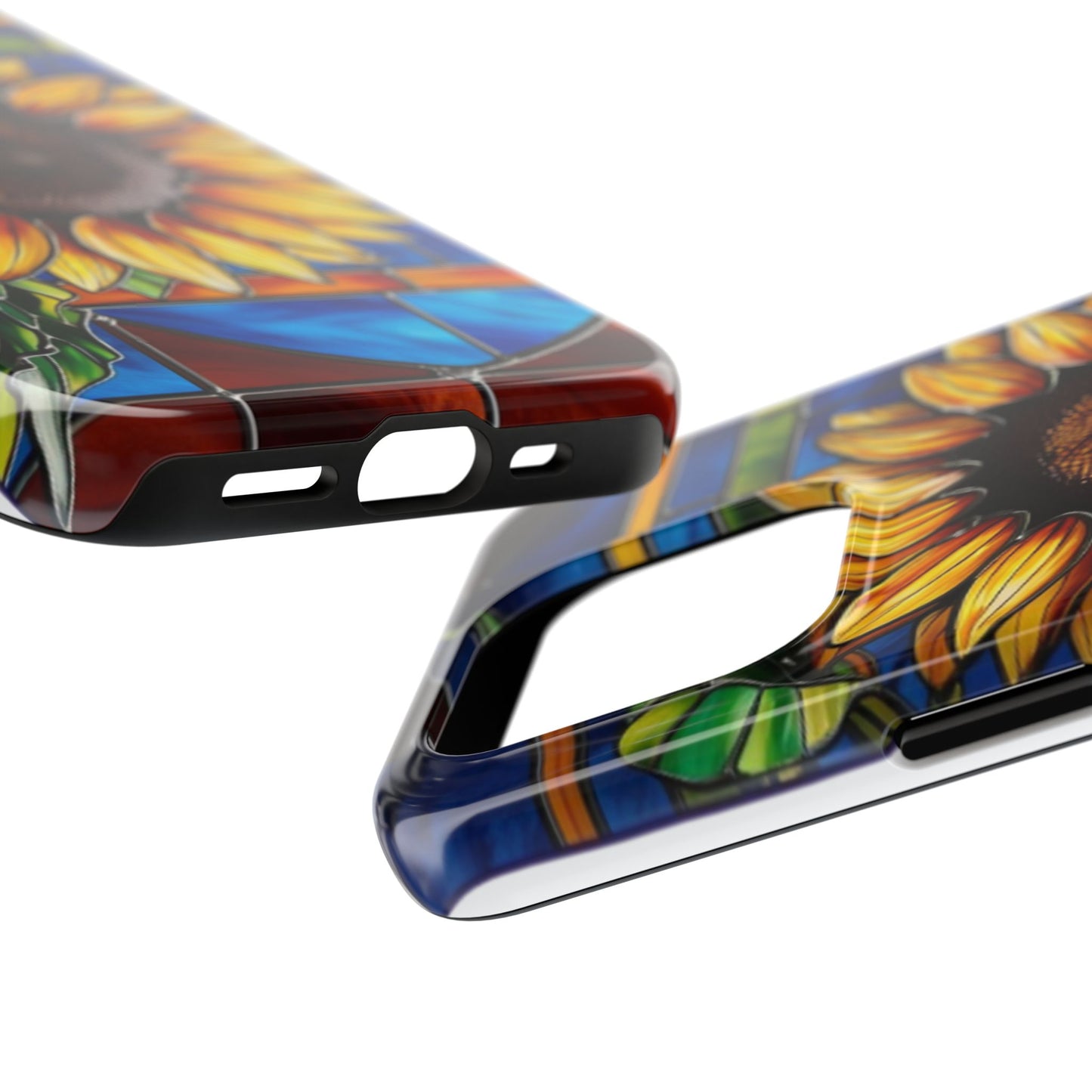 Vibrant Sunflower Tough Phone Case with Stained Glass Effect - Durable & Stylish Protection