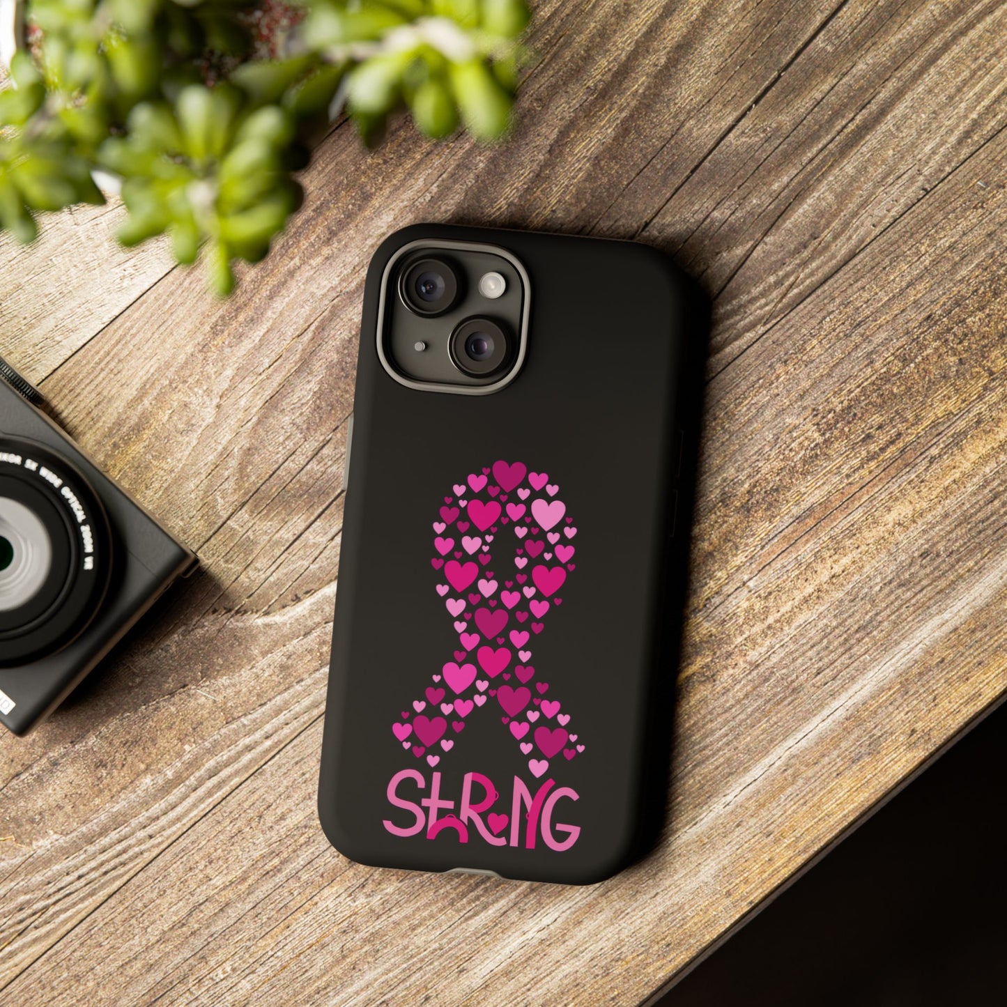 Pink Ribbon Phone Case - Strong Heart Design, Cancer Awareness, Gift for Supporters for IPhone