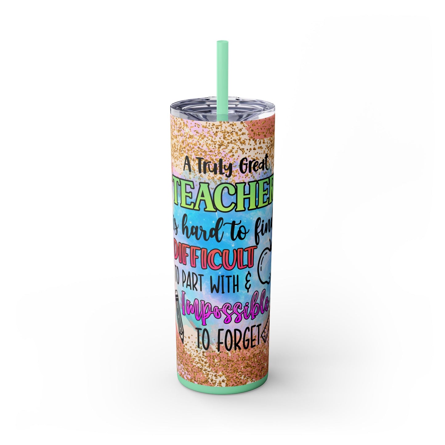 Glitter Teacher Appreciation Skinny Tumbler with Straw - Perfect Gift for Educators