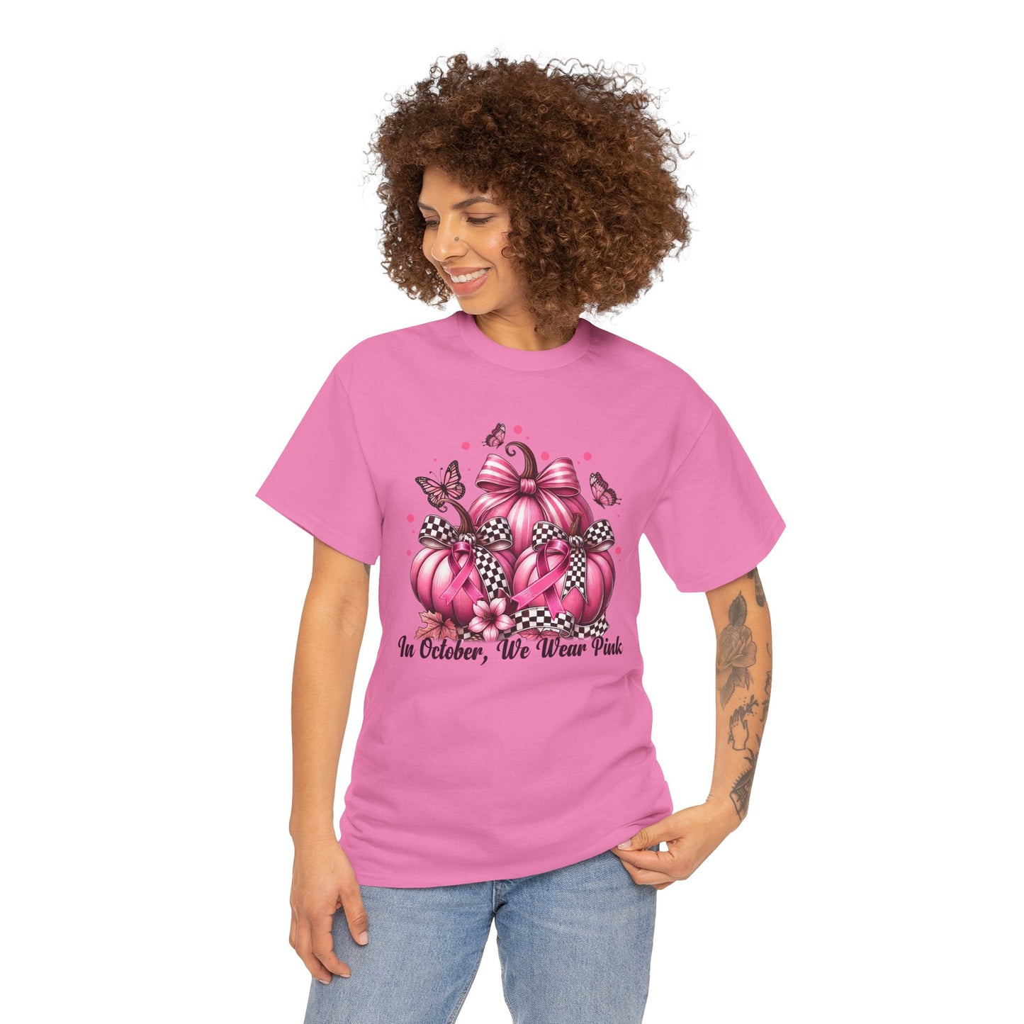 'In October, We Wear Pink' October Awareness Unisex Cotton Tee