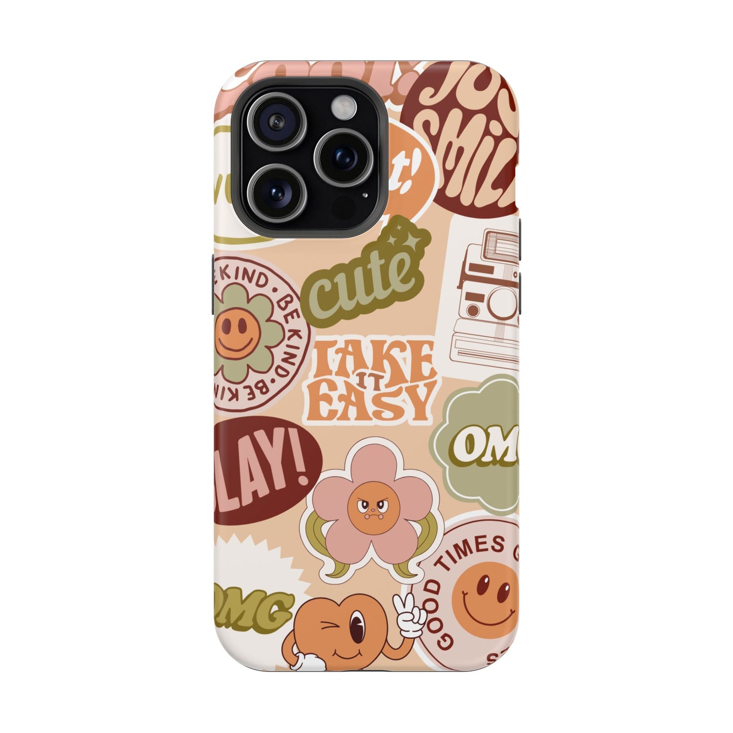 Cute Retro, Positive Affirmation Sticker Phone Case, Funky Phone Cover, Vibrant Design, Ideal Gift for Teens