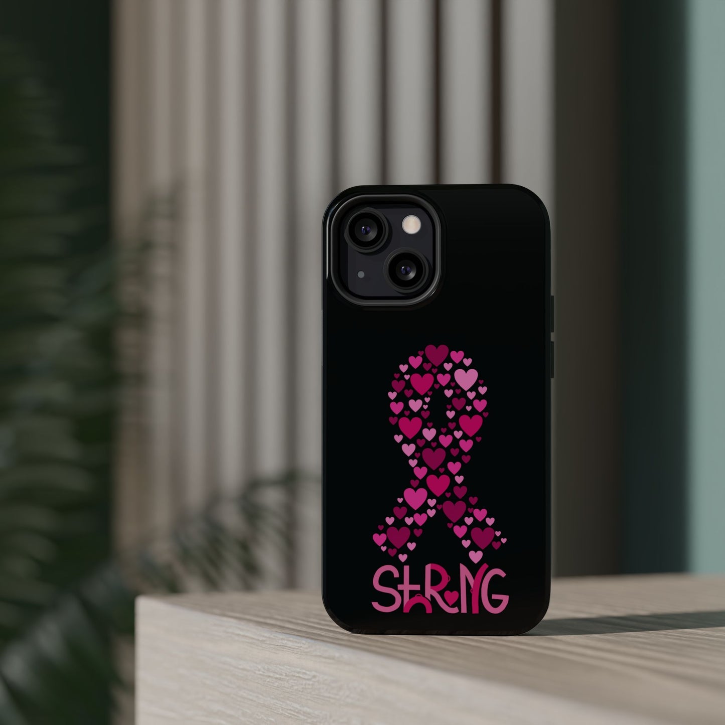 Pink Ribbon Magnetic Phone Case - Strong Heart Design, Cancer Awareness, Gift for Supporters for IPhone