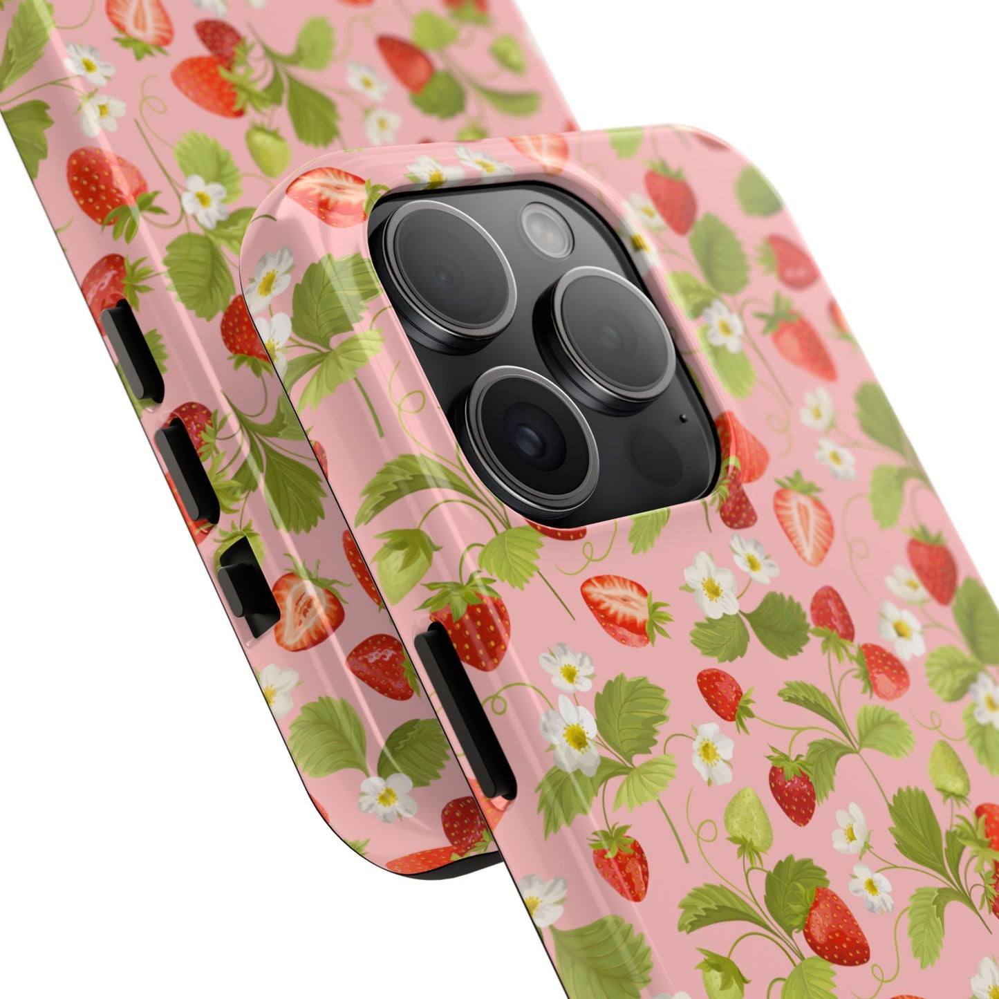 Strawberry Floral Tough Phone Case, Cute Phone Cover, Nature Lovers Gift, Summer Vibe, Durable Phone Protector, Trendy Tech Accessory
