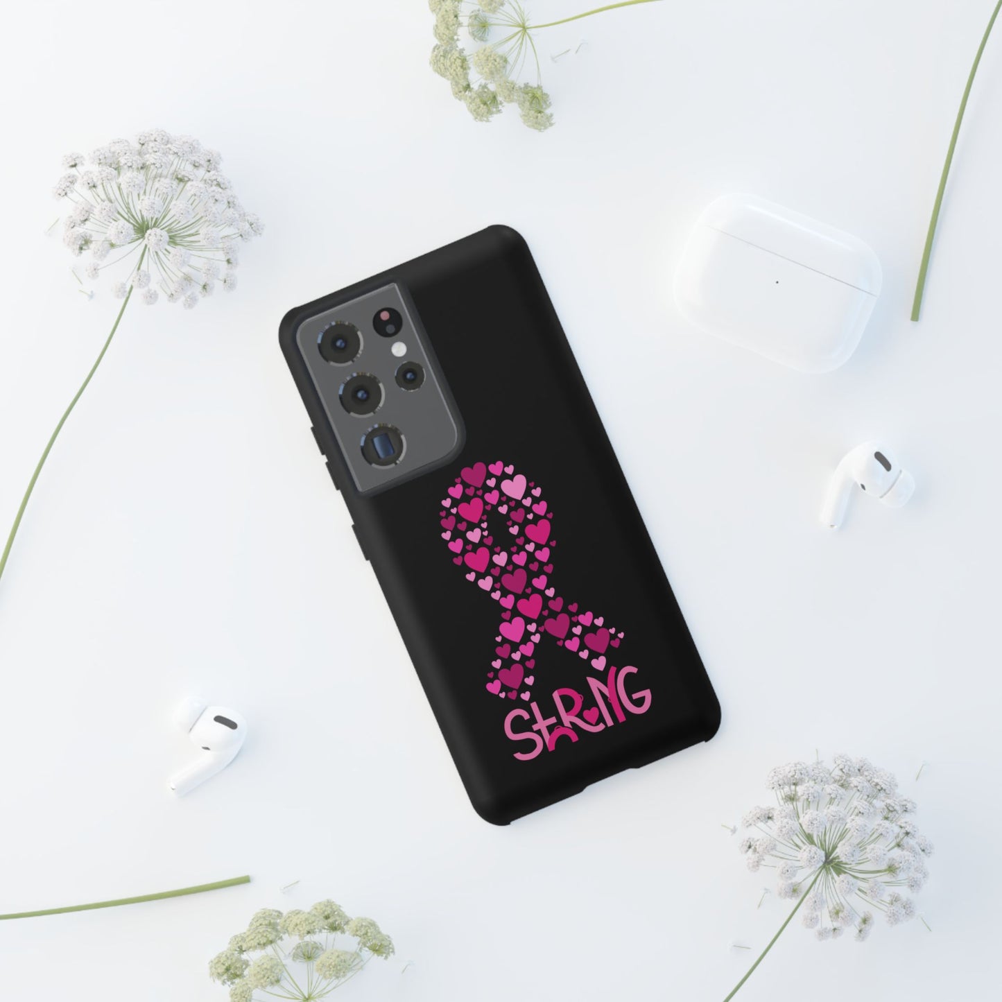 Pink Ribbon Phone Case - Strong Heart Design, Cancer Awareness, Gift for Supporters for Samsung