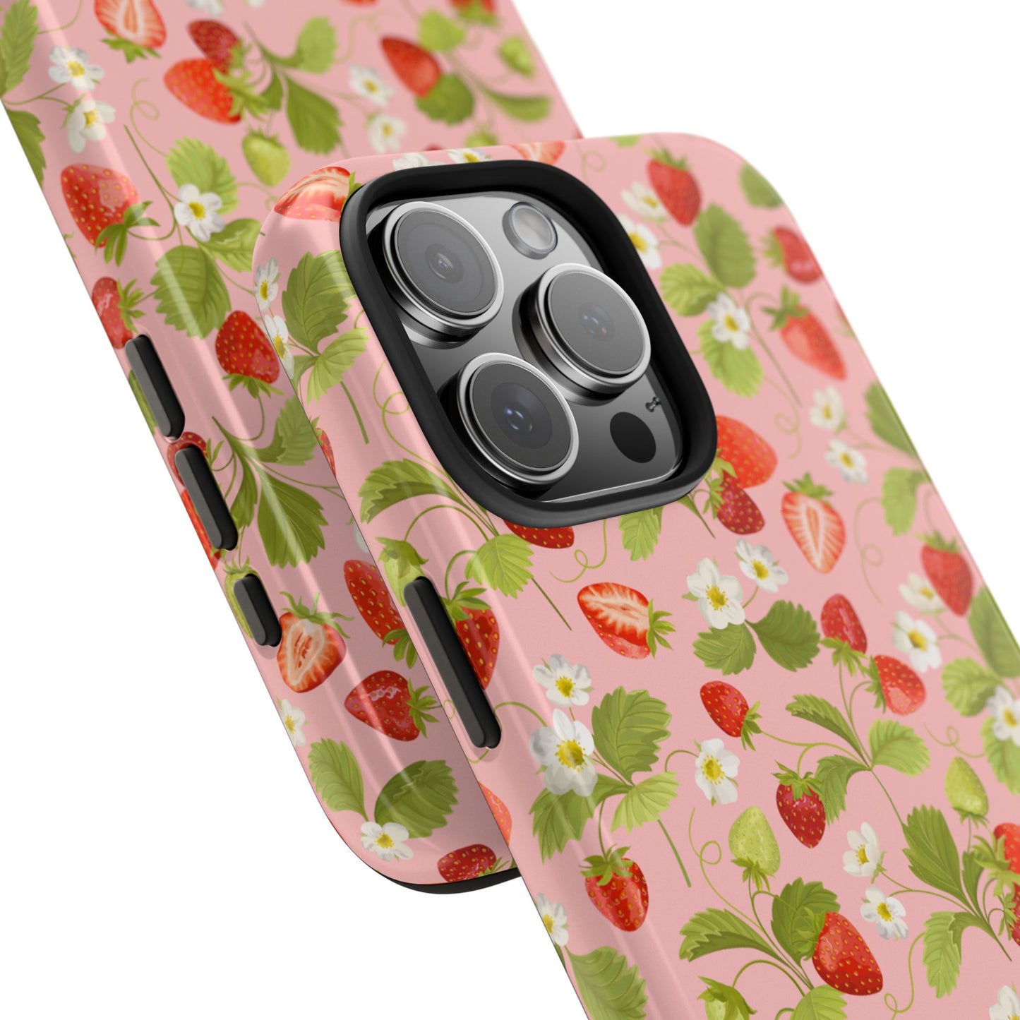 Strawberry Floral Tough Phone Case, Cute Phone Cover, Nature Lovers Gift, Summer Vibe, Durable Phone Protector, Trendy Tech Accessory