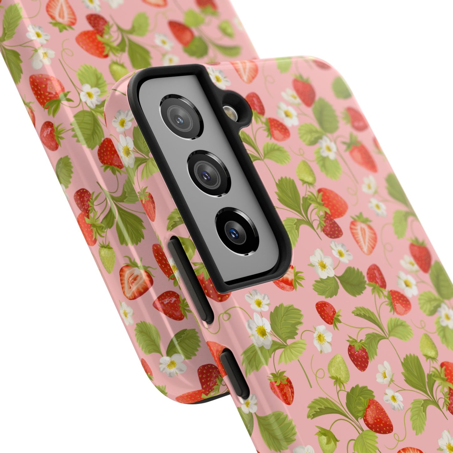Strawberry Floral Tough Phone Case, Cute Phone Cover, Nature Lovers Gift, Summer Vibe, Durable Phone Protector, Trendy Tech Accessory