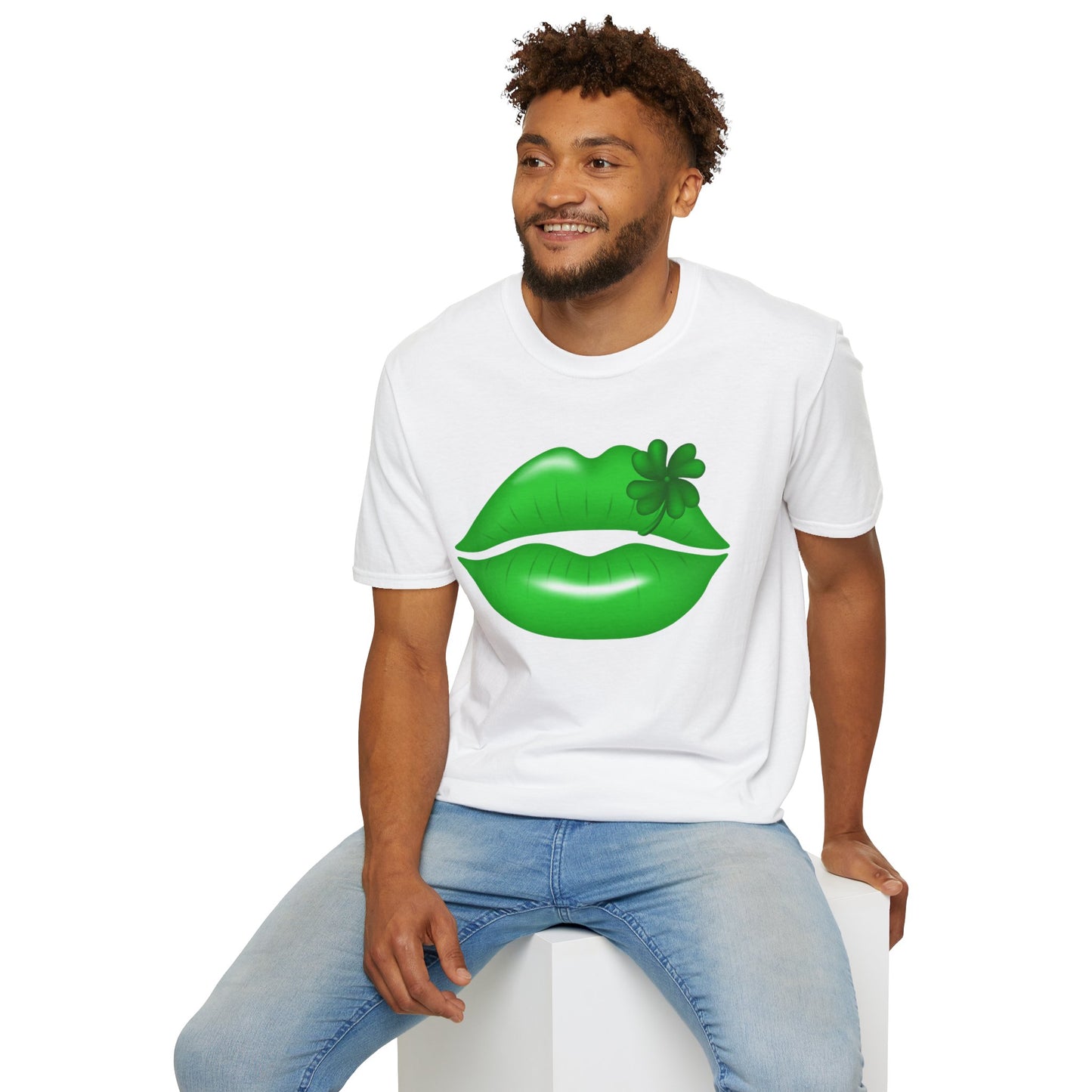 Luck of the Irish Unisex Softstyle T-Shirt - Green Kiss & Shamrock Design