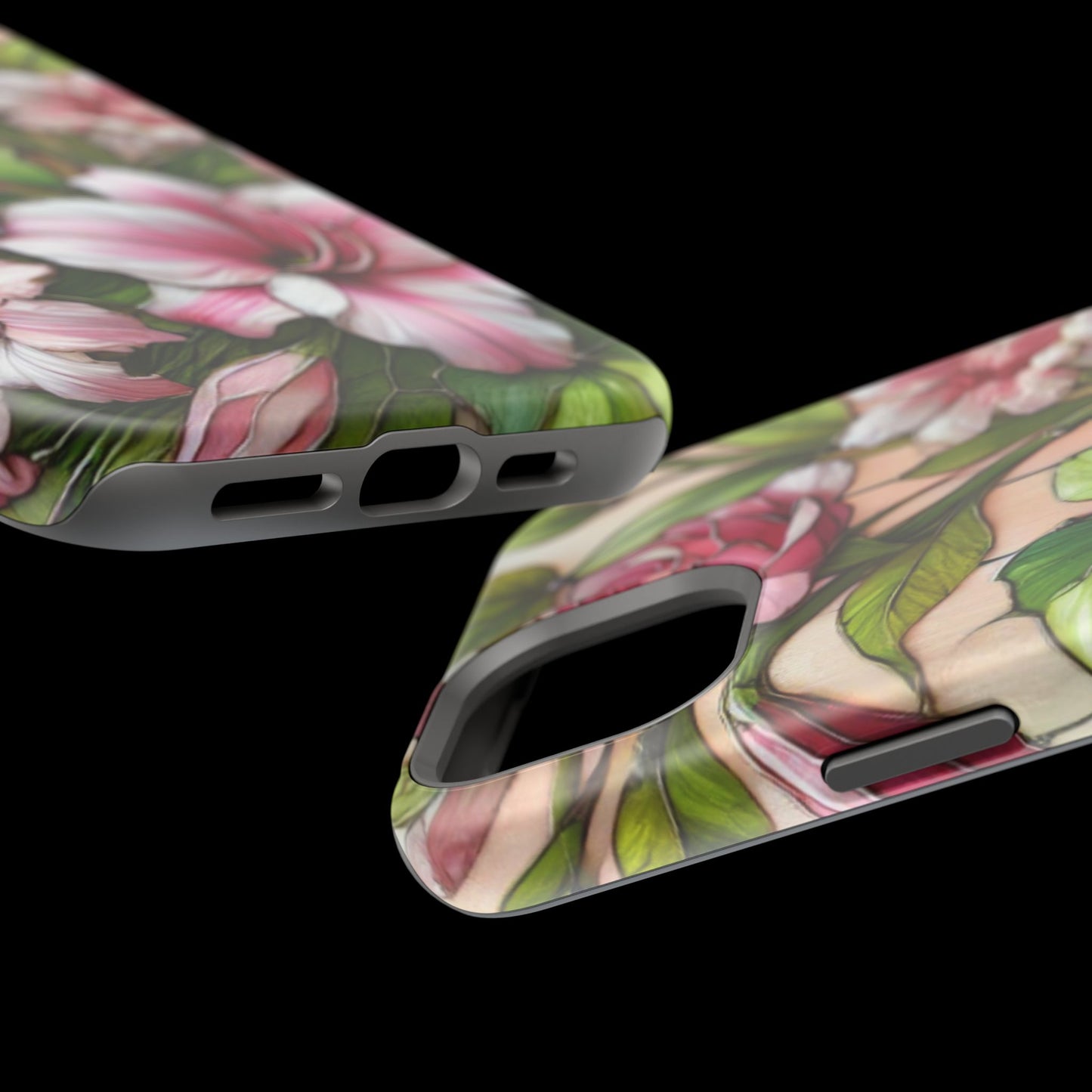 Elegant Pink & Green Floral MAGNETIC Tough Cases - Durable Phone Protection