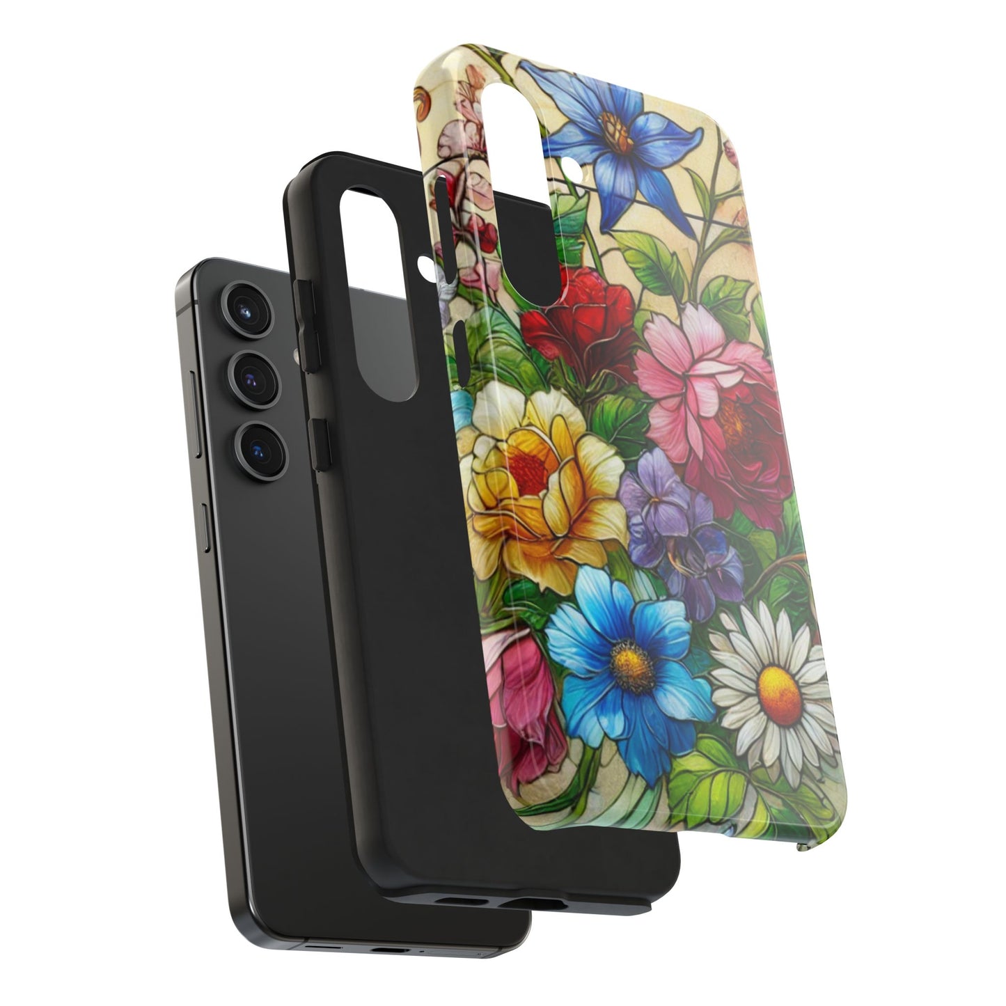 Colorful Floral Stained Glass Look Tough Phone Case - Durable Protection with Vibrant Flower Design