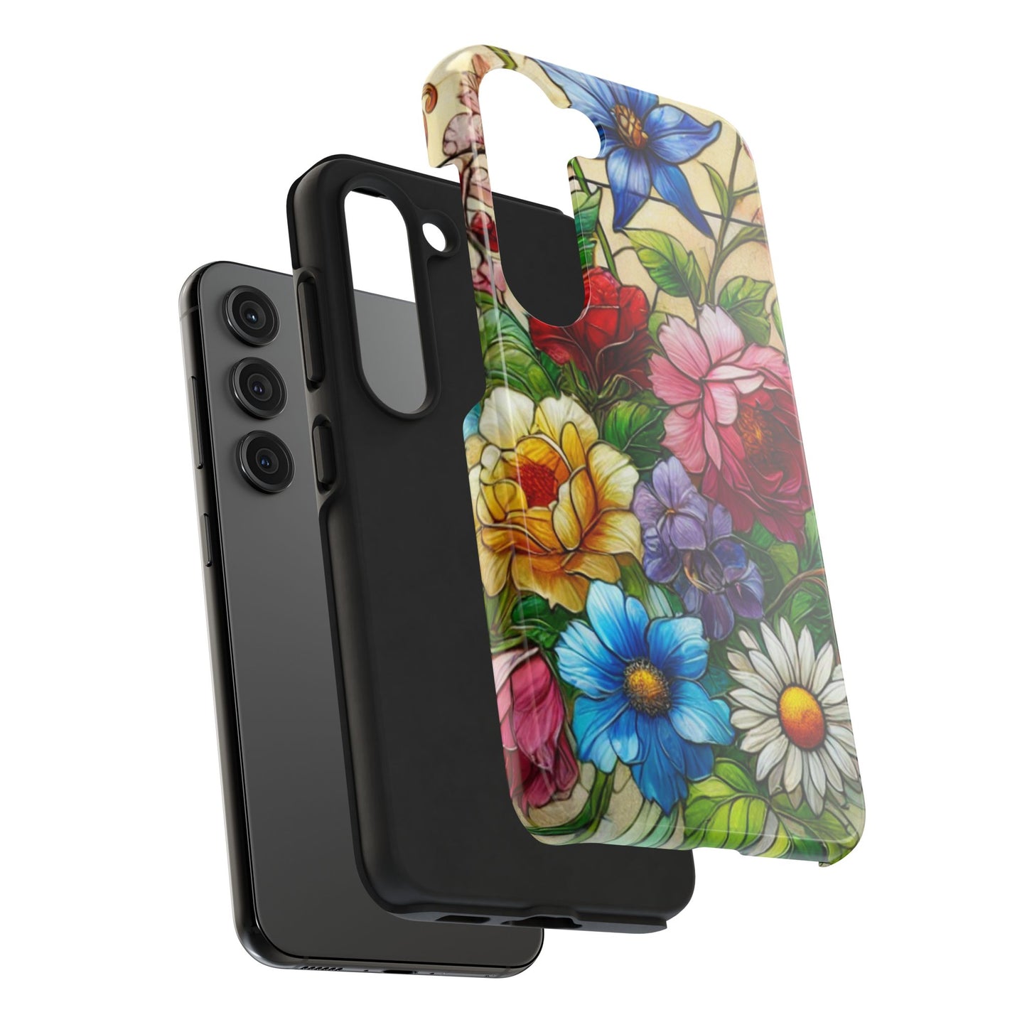 Colorful Floral Stained Glass Look Tough Phone Case - Durable Protection with Vibrant Flower Design